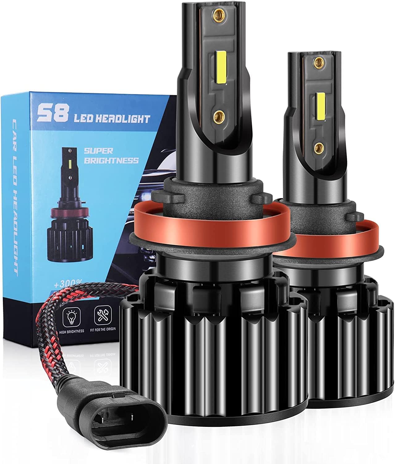 Penobon Ampoule H4 LED 10000LM 50W 6000K - Phares Voiture Moto 2 Pièces - Remplacement Halogène