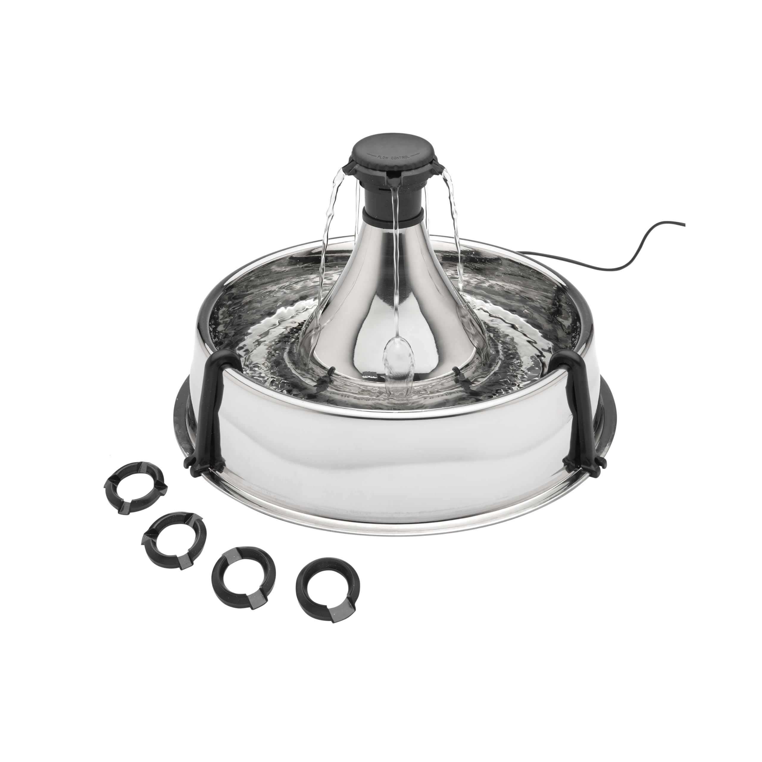 PetSafe Drinkwell Stainless Steel 360 Multiple Pet Fountain - Scratch and Rust Resistant Automatic Water Dispenser for Cats or Dogs - Adjustable Flow Control - 128 Ounce (3.8 Liter) - Filters Included