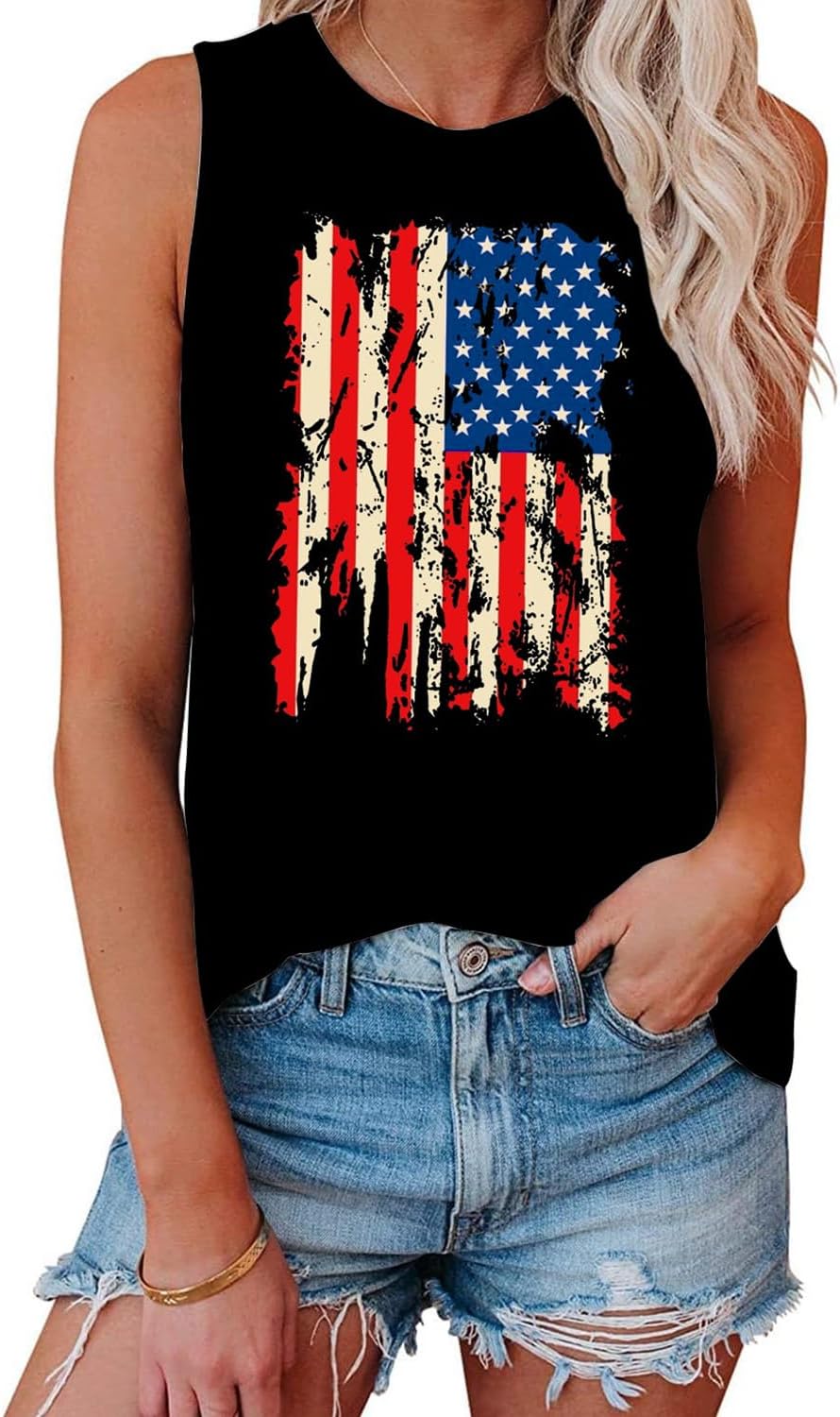 USA Tank Top Women 4th of July Shirts American Flag Stars Stripes Tshirt Patriotic Tank