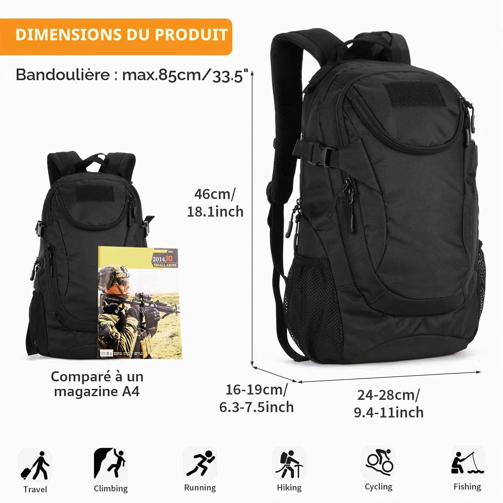 HUNTVP 25L Sac à Dos Militaire Tactique Multifonctionnelle Adulte Sacs à Dos Trekking Randonnée en Plein air Camping Chasse Voyage Excursion
