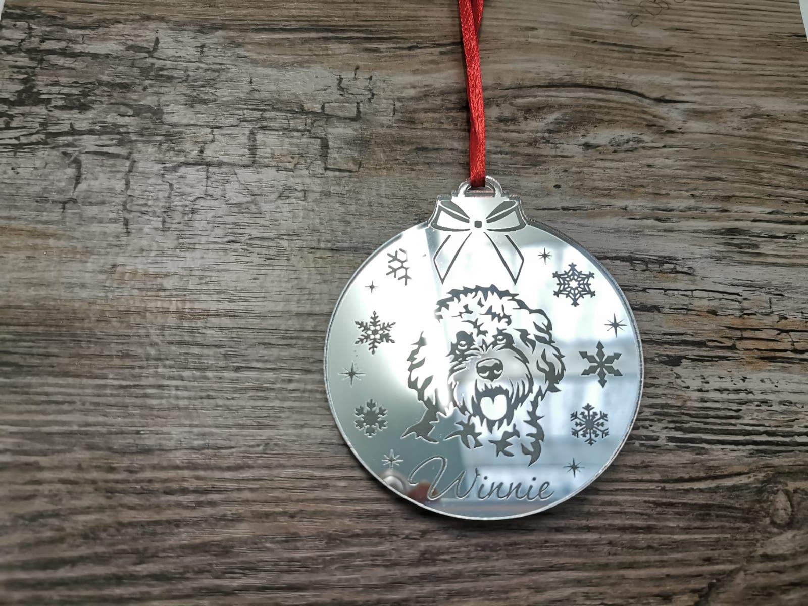 Fsss Ltd Cockerpoo Mirror Acrylic Pet Dog Christmas Xmas Bauble Personalised Engraved Gift