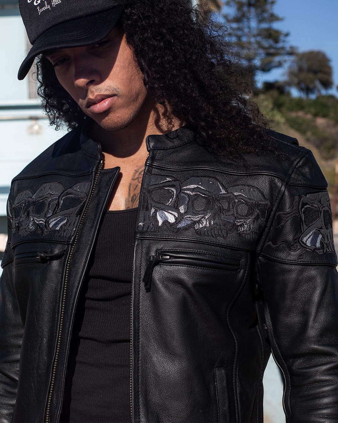 First Mfg Co - Savage Skulls - Men's Motorcycle Biker Riding Black Leather Jacket - Image 3
