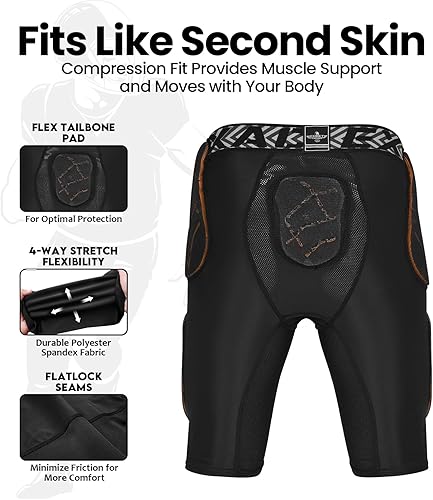 Miniatura 4 de Exxact Sports Gladiator - Faja de fútbol para adultos de 5 almohadillas para hombres con cadera, muslos, almohadillas para coxis, pantalones cortos