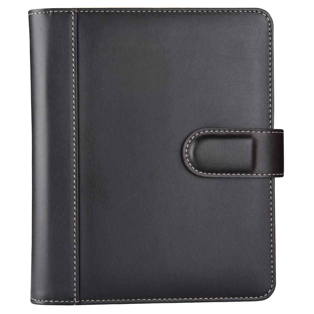 2K 2026 Ajanda Suni Deri Mıknatıs Kapaklı 4 Halka Mekanizmalı Organizer, Siyah, 20X23X4 Cm