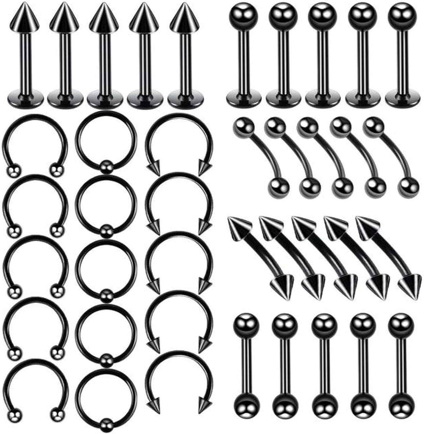 ノーズリング、ノーズフープ、6mmノーズリング40PCSサージカルスチールボディピアスジュエリーロットバルクノーズリングタンバーロッ