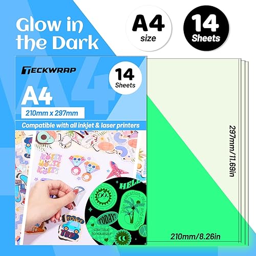 Vista 2 de TECKWRAP Papel adhesivo de vinilo imprimible para impresora de inyección de tinta, papel adhesivo imprimible de vinilo que brilla en la oscuridad