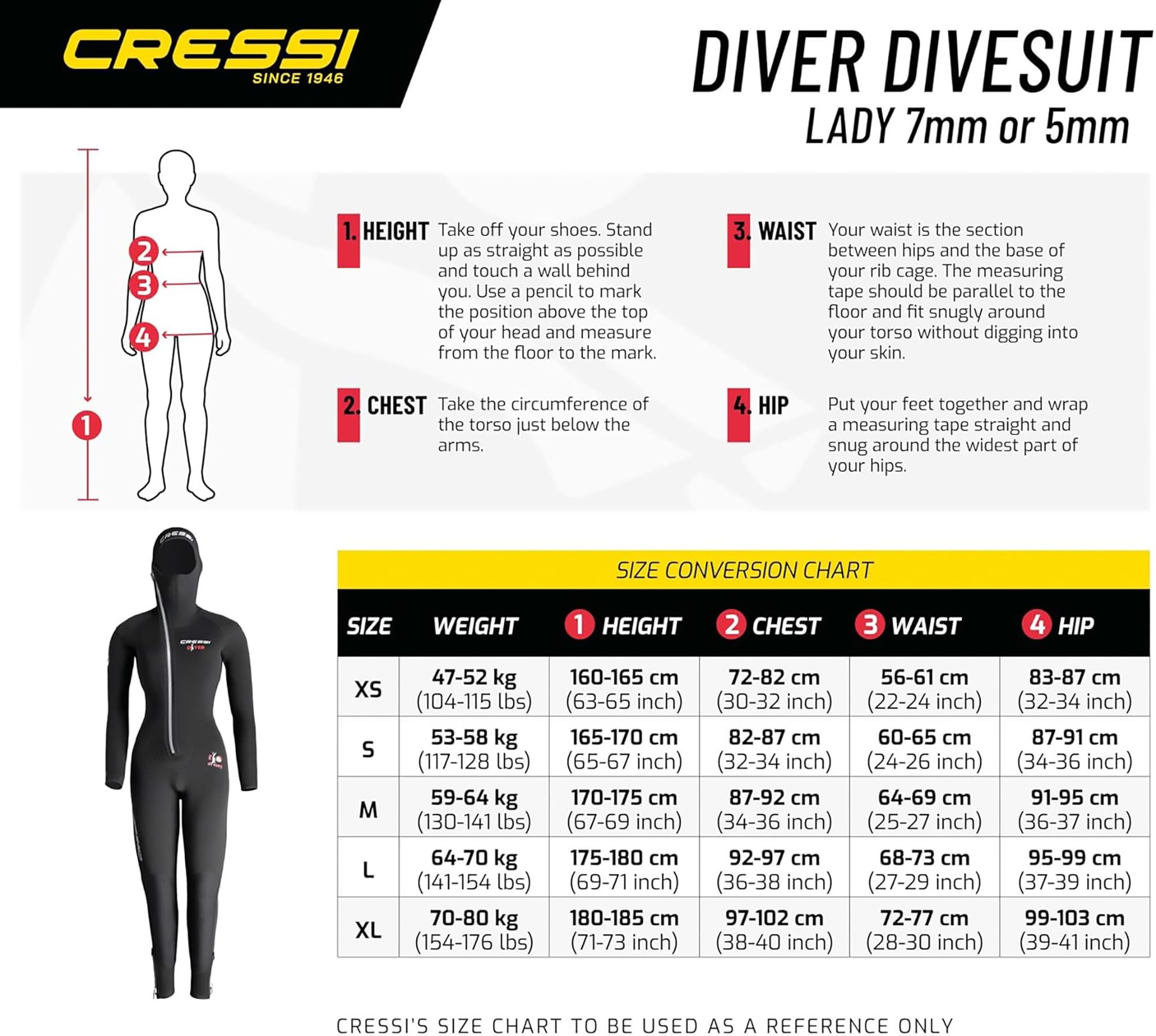 Cressi Diver Lady Wetsuit - Muta Monopezzo Neoprene Bifoderato 5 o 7 mm Donna