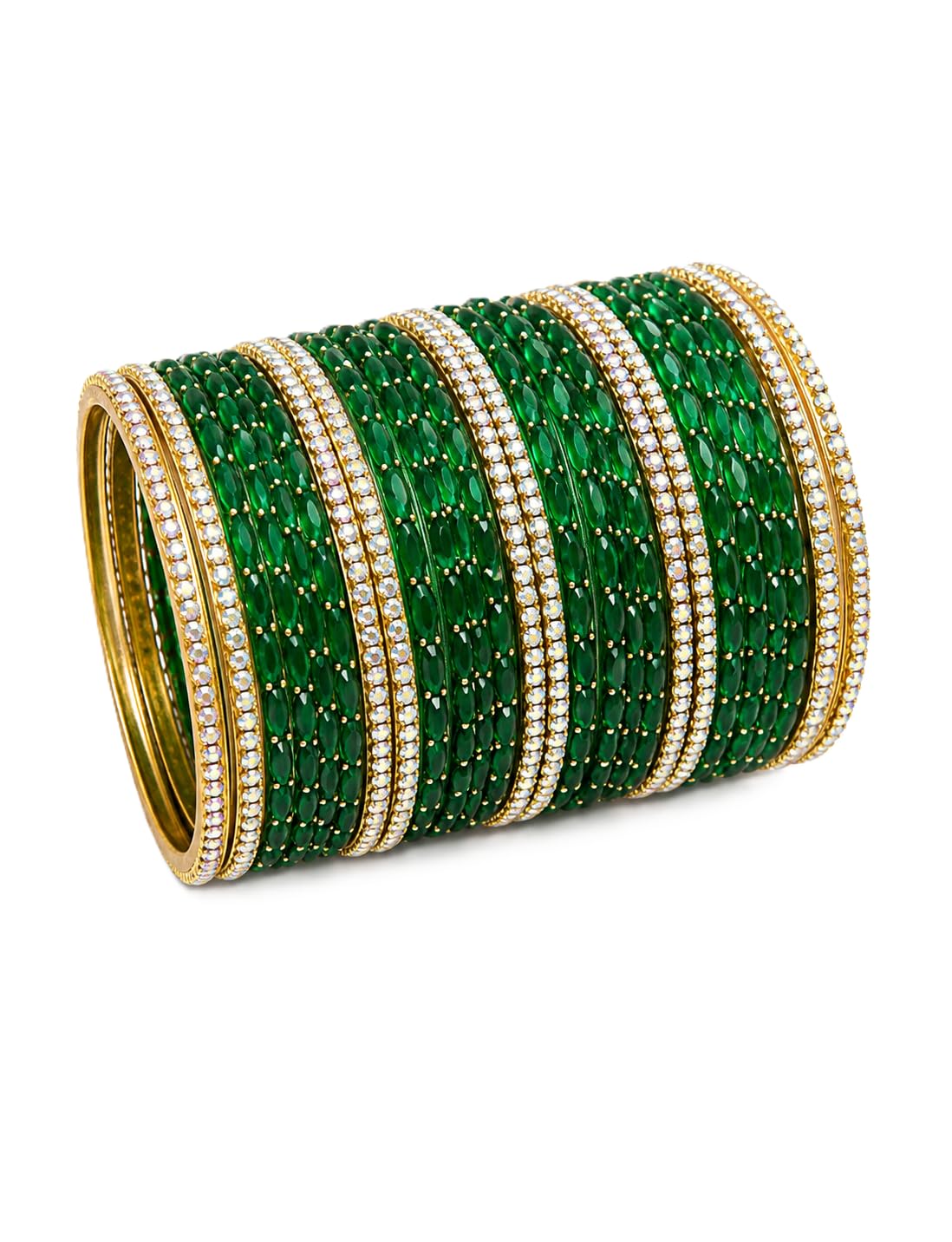 DIVINE GEHNA Emerald Green Glass Bangles Set with Gold Crystal Border | Traditional, Fancy Glass Chudi Set for Festival, Wedding, and Party, Pack of 24-image-17