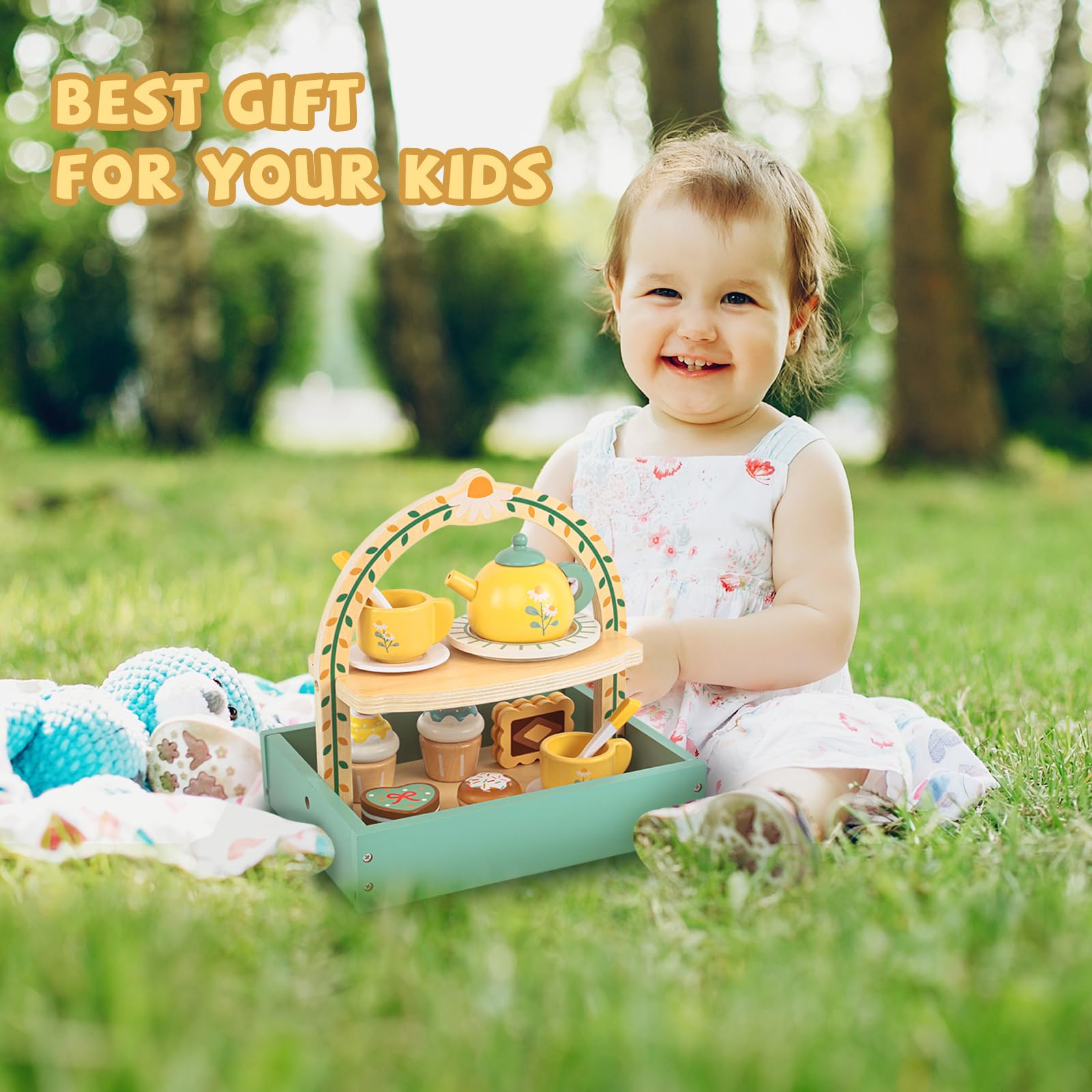 Kinderküche Teeservice Kinder Holz, Teeparty Set spielküche zubehör für Kinder, Tee Set kinderküche zubehör Holz, Holzspielzeug Kinderspielzeug Kindergeschirr Rollenspiele Geschenk