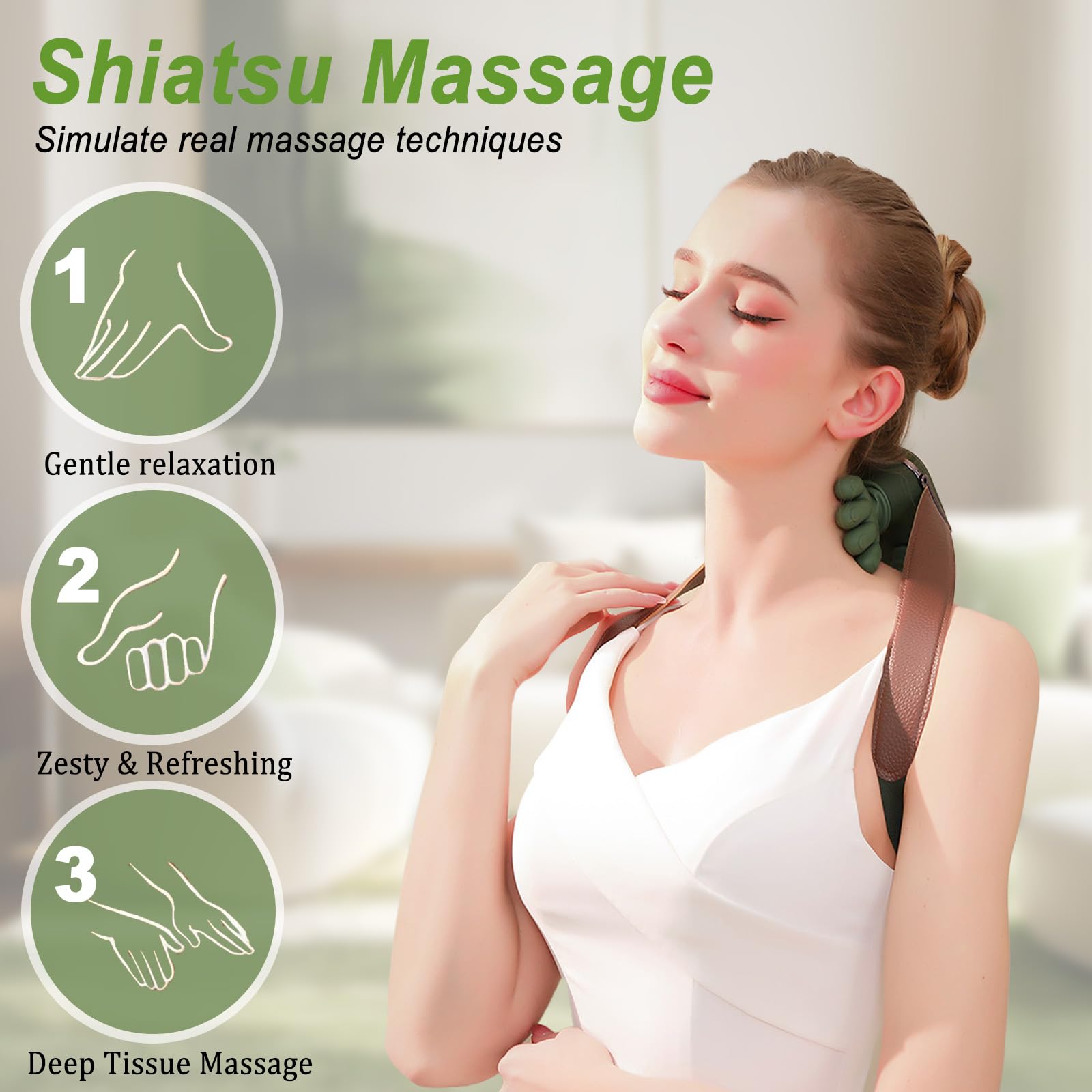 Masseur Cervical à Main Bionique, 4D Massage Cervicales et Cou avec 3 Réglages de Massage & 2 Réglages de Chaleur, Appareil de Massage Cervical Chauffant pour Soulage Douleurs et Fatigue (Vert)