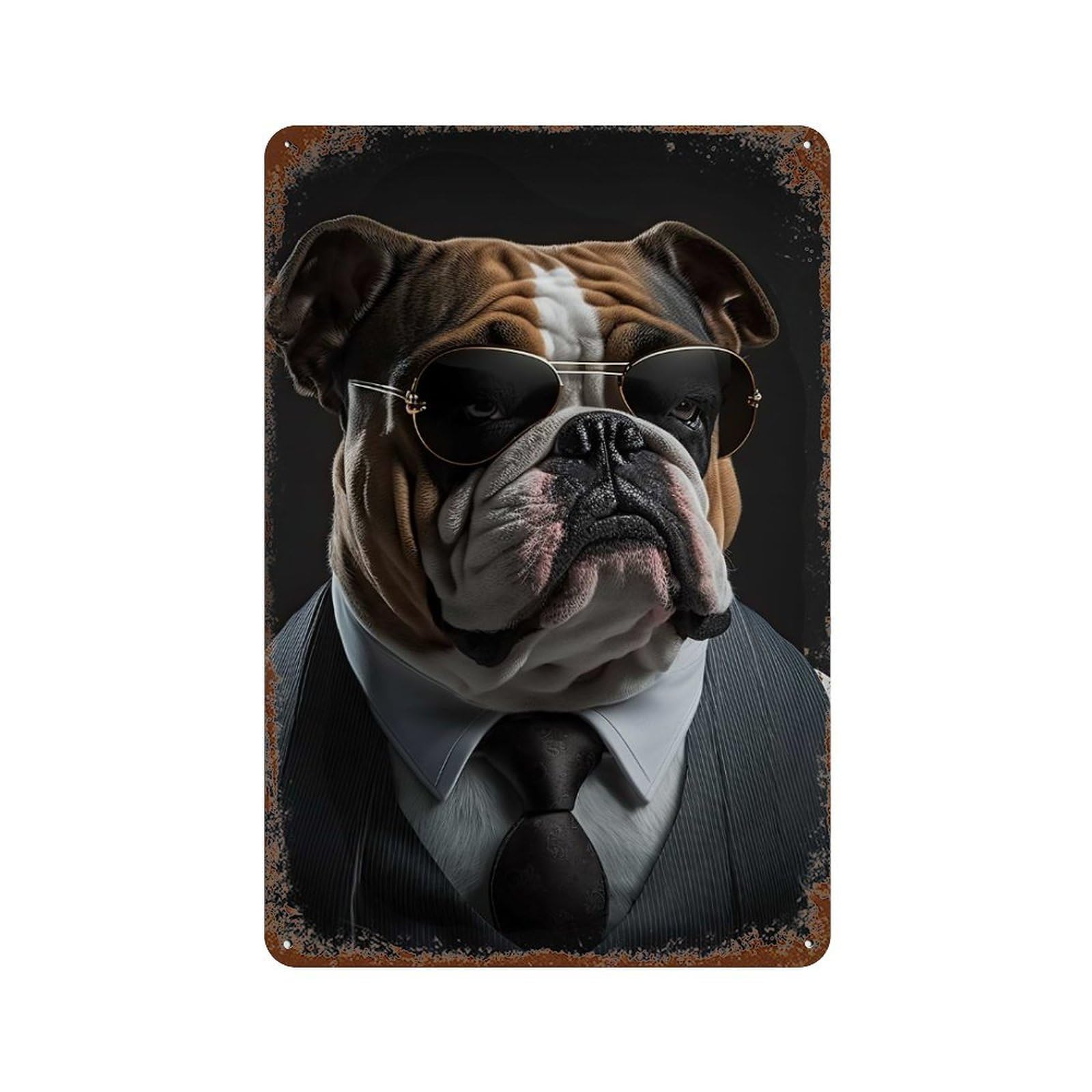 English Bulldog Mafia Boss Retro Metal Sign 11.8"x7.9", Rustic Home Decor for Garage, Pub Or Kitchen