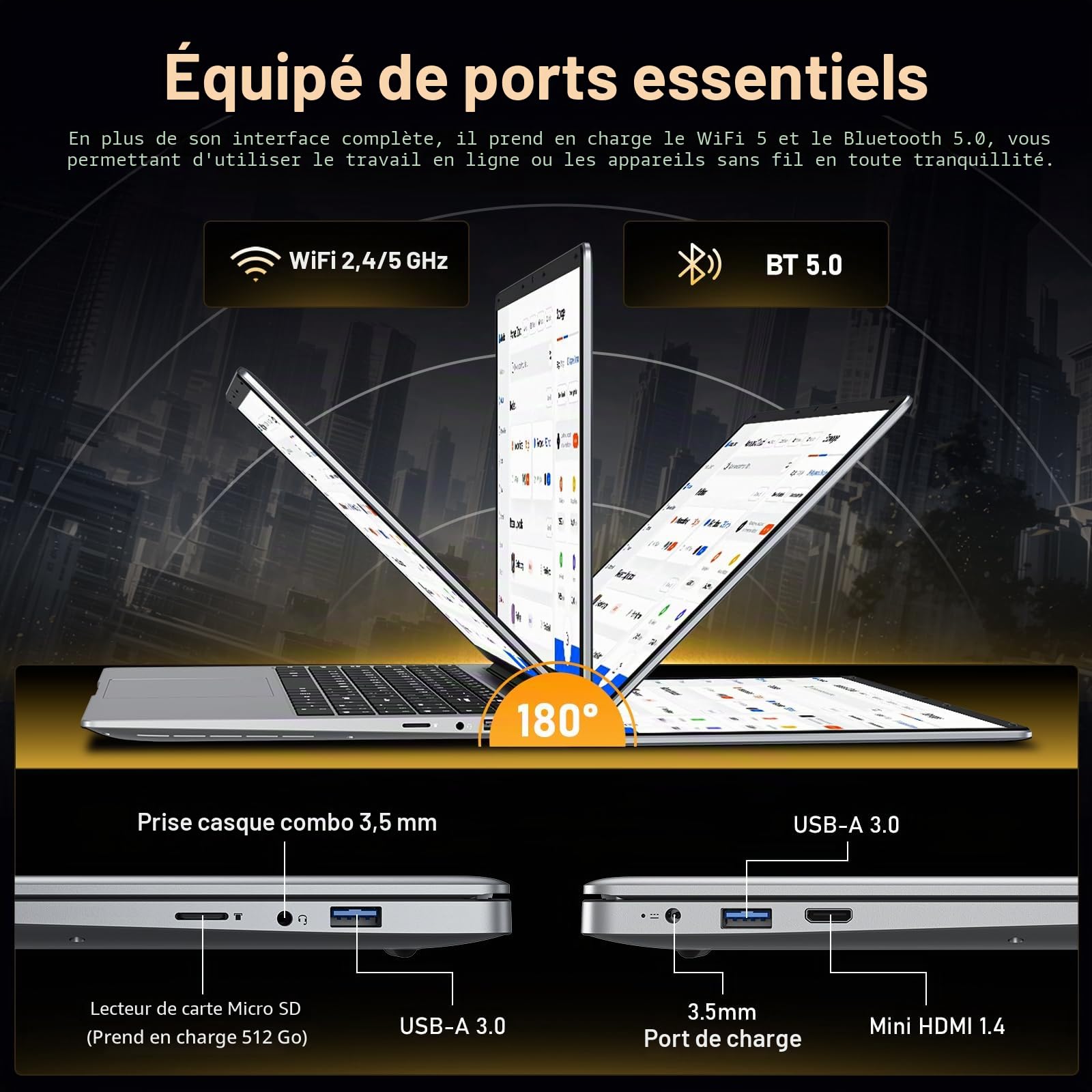 Ordinateur Portable 15,6" avec 12 Go de RAM,SSD 256 Go,écran 100% sRGB,processeur N4000, Wi-FI 5 Double Bande,Bluetooth 4.2, USB-A, HDMI, écran FHD 1920 x 1080 (12, GB)