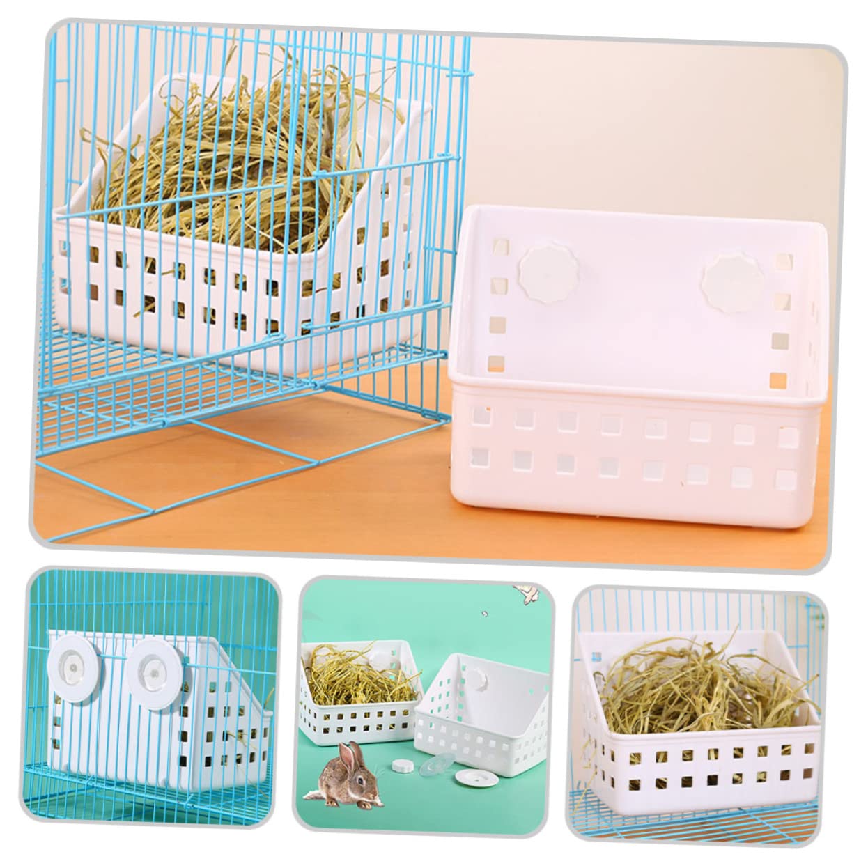 Râtelier Foin Lapin à Fixation par Ventouse 2 Pièces Plastique Blanc