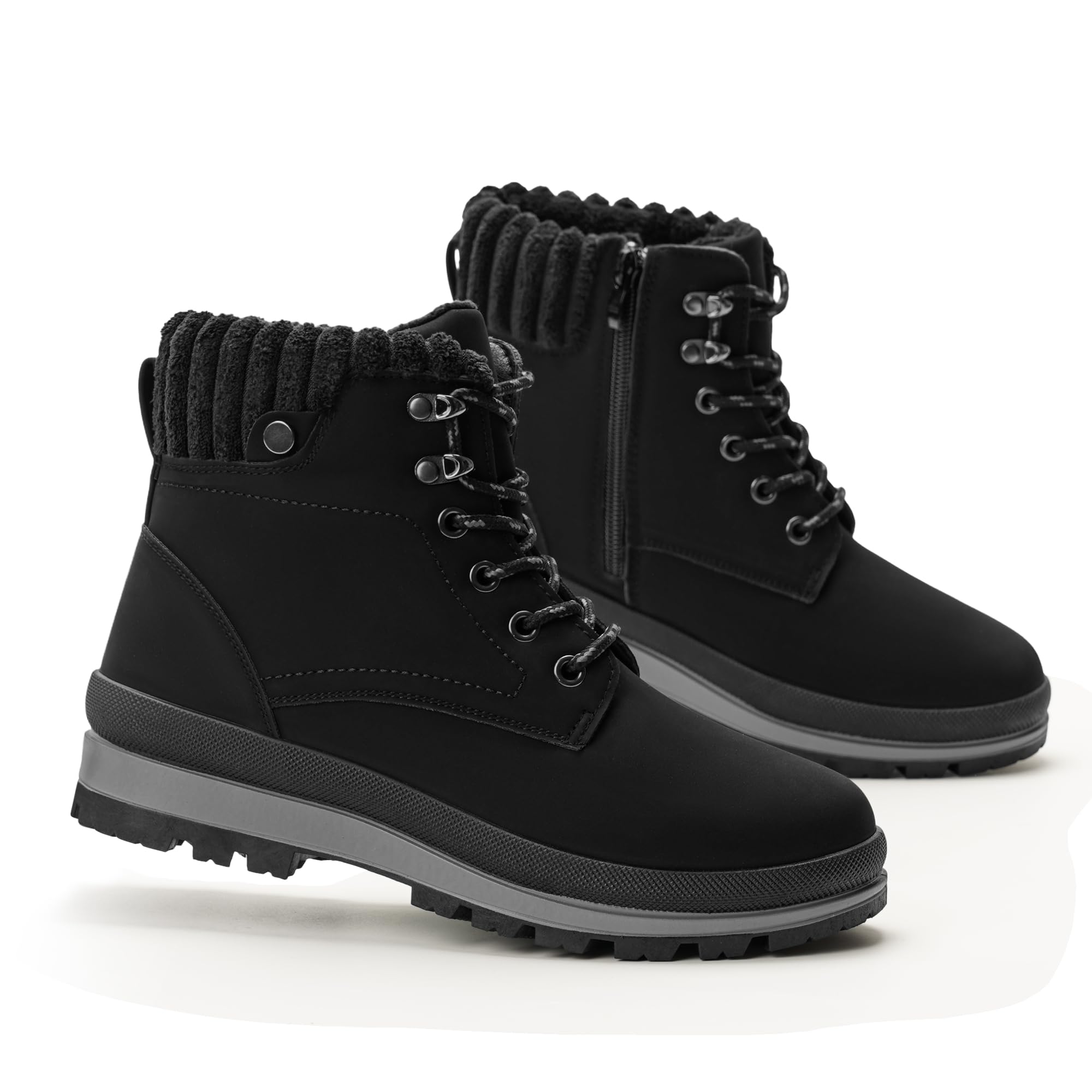 GLAMORA Winterstiefel Damen wasserdicht, Schneestiefel Damen gefüttert, Winterboots rutschfest, Schnürstiefel mit Reißverschluss, Outdoor Boots, Winterschuhe Damen, Stiefeletten Winter mit Profilsohle