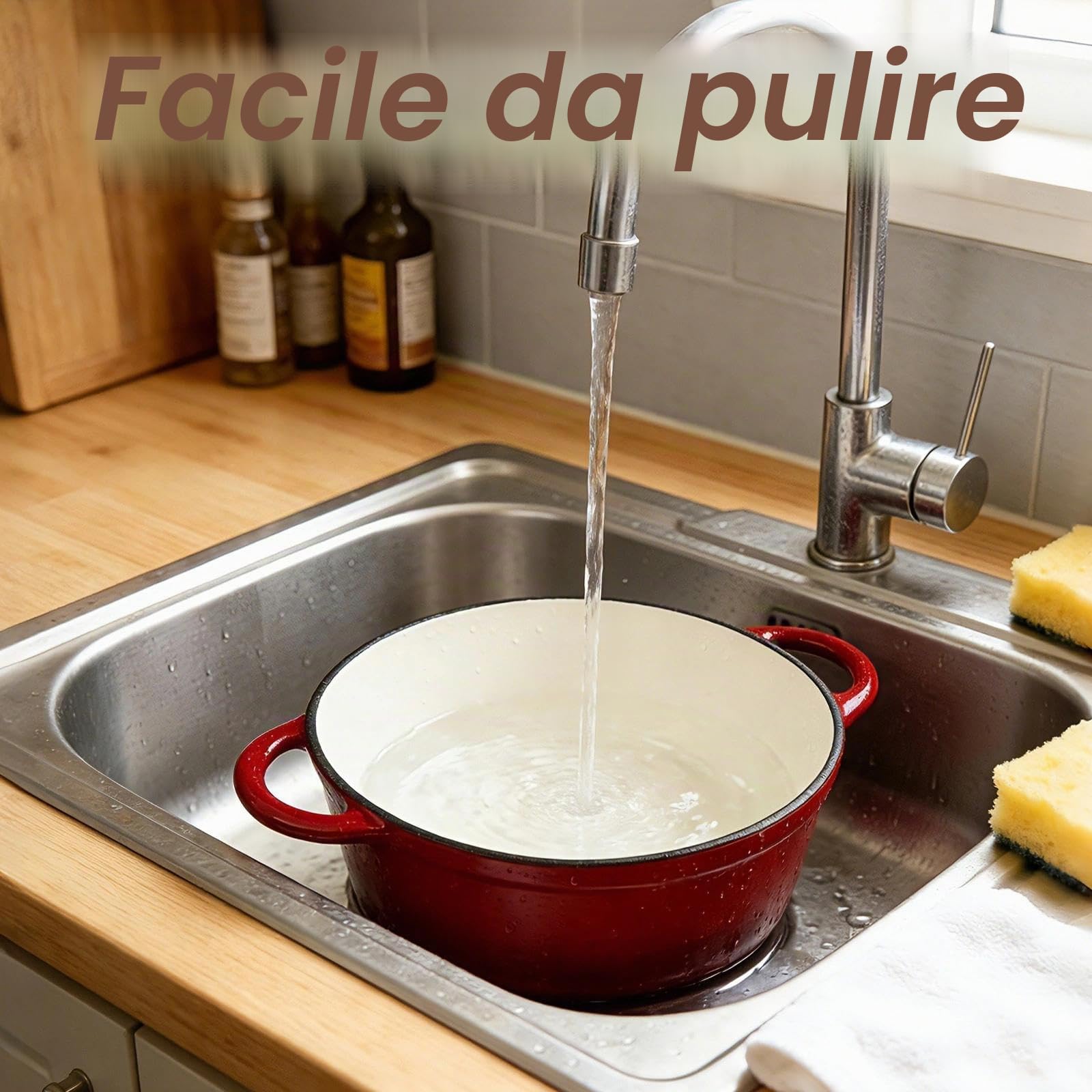 Chiluxendo 25 cm Pentola in Ghisa, Casseruola con Coperchio, Casseruola Smaltata per Adatta a Tutti i Piani Cottura, Cocotte in Ghisa per Stufato e Arrosti Lenti(Rossa)