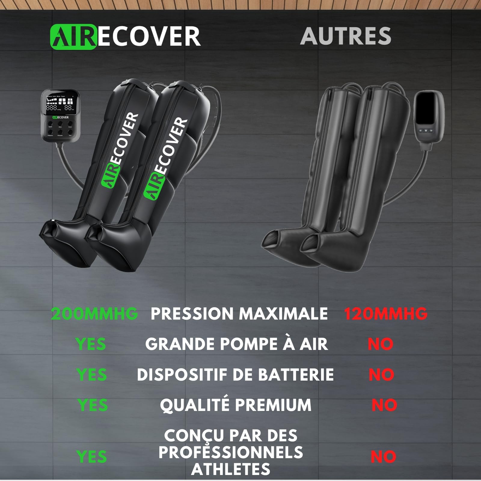 Bottes de Pressothérapie sans Fil, Masseur de Jambes pour Drainage Lymphatique, Soulagement de la Douleur, Amélioration de la Circulation Sanguine, Batterie 4 Heures (L)