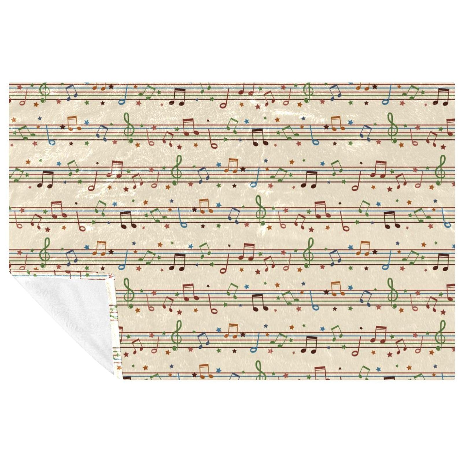 Couverture douce de pique-nique et camping 150x100 cm à motif notes de musique rétro