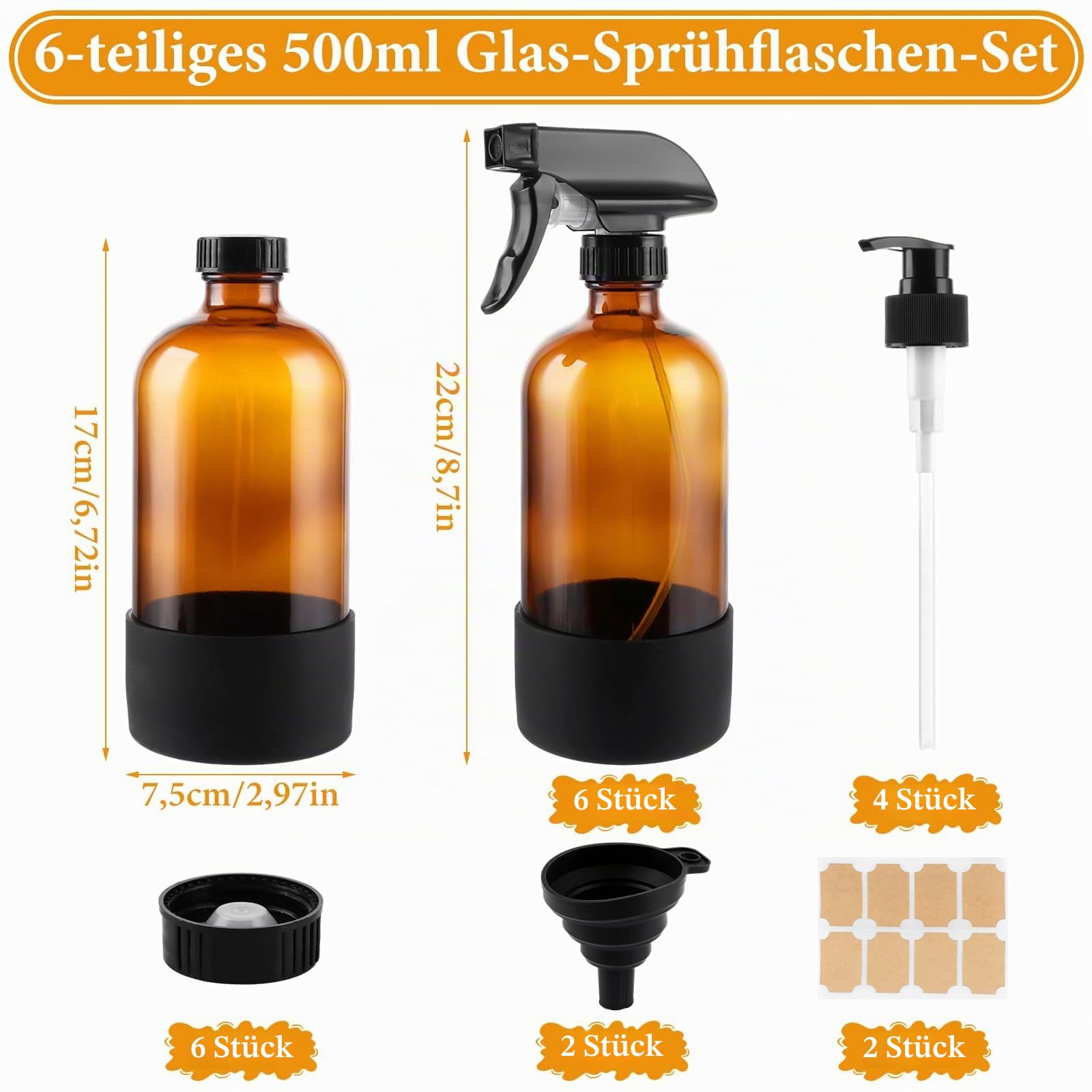 6 Stücke 500ml Sprühflasche Kunststoff Zerstäuber Sprühflaschen, Pflanzensprühflasche Drucksprühflasche für Pflanzen, Garten, Haarpflege, Nachfüllbare Leere Sprühflasche mit Justierbarer Düse