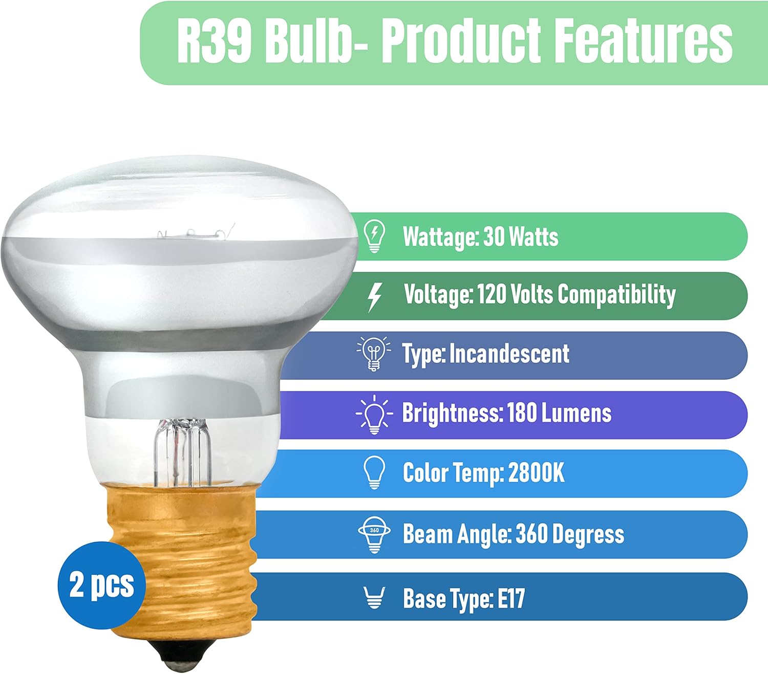 JAMBO Liquid Lamp Replacement Bulbs- 2 Pack 30 Watt E17 Bulbs, Bulb for 16" Liquid Motion Lamps