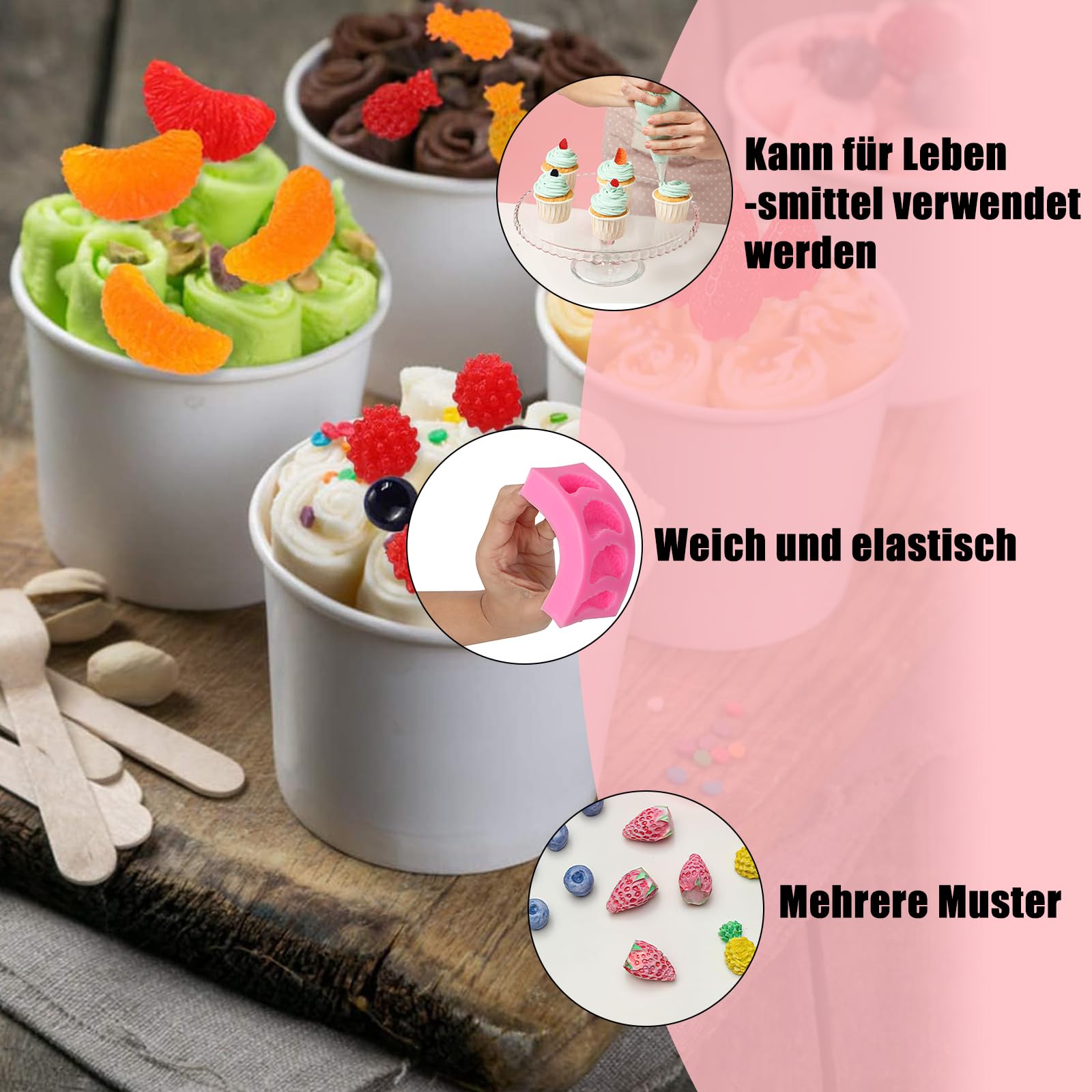 Set 7 Stampi In Silicone Per Candele, Gelatine E Cioccolato, Forme Frutta (Fragola, Ananas, Arancia, Mirtillo, Ribes, Goccia, Cioccolato), Alimentare -40°C/+230°C