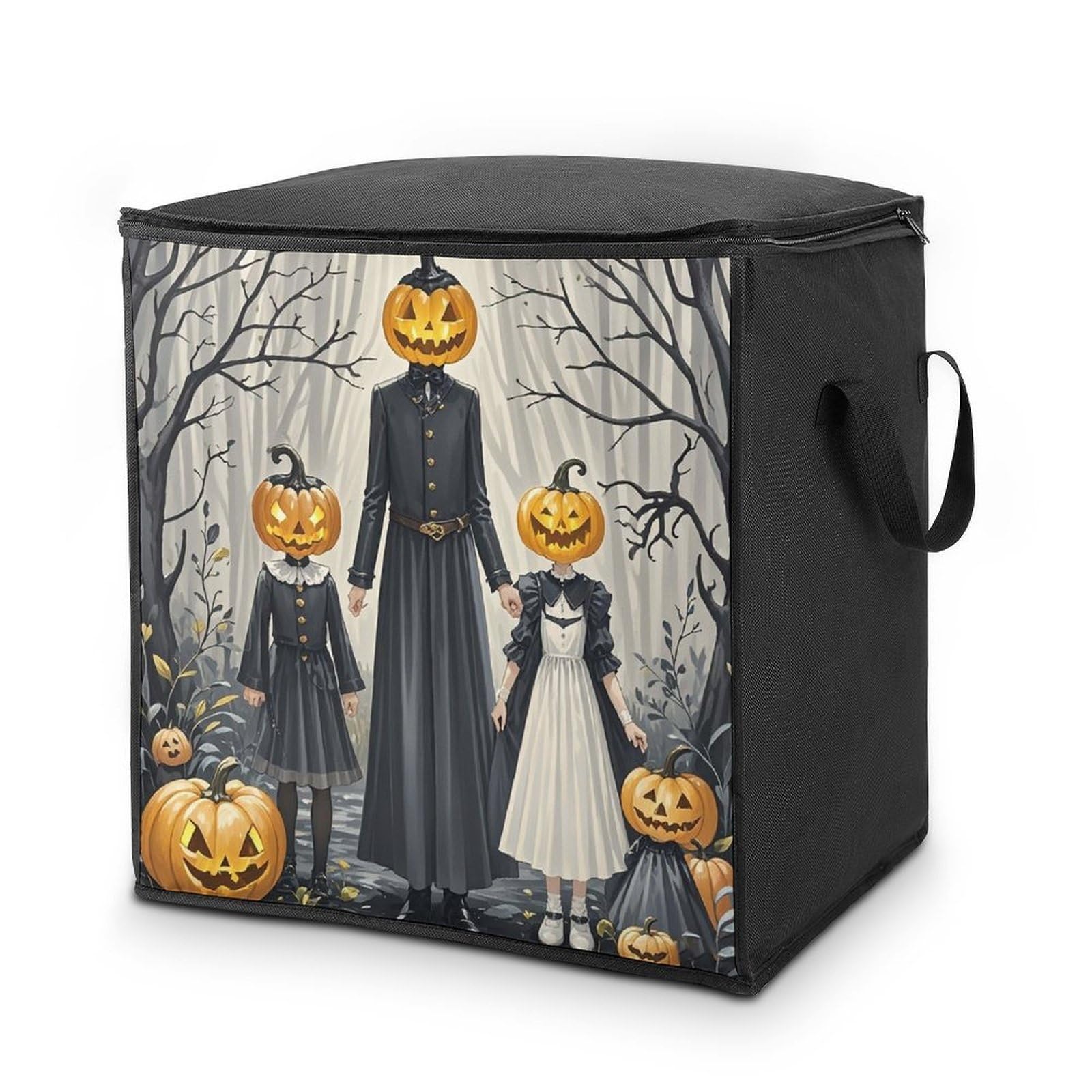 Pumpkin Head Family Storage Bag with Zippers And Handle Extra Large Bedding Comforter Storage Bag Foldable Blanket Storage Bags Fabric Moving Bags for Closet Organizer (70L)