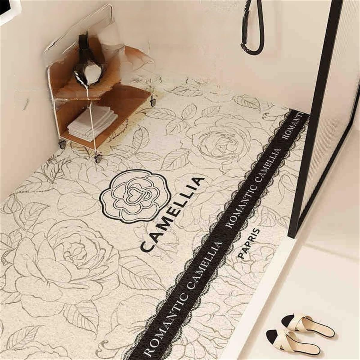 Tapis de Douche antidérapant Tapis luffa – camélia et séchage Rapide(Beige 2,100x120cm)