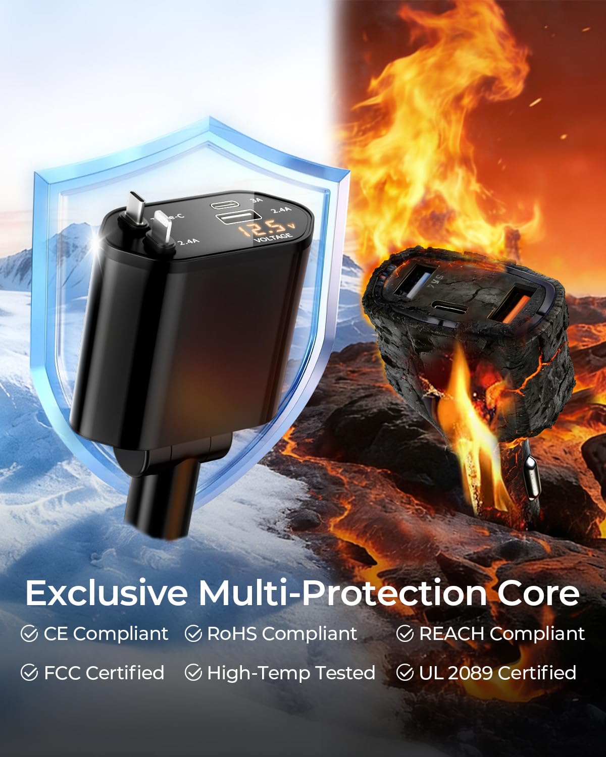 2026 MimAuto 4 in 1 Retractable Car Charger, Car Charger USB C Fast Charger, Car Phone Charger for iPhone 17/16/15/14/13, Samsungs, Tablets, Dash cams. Black Car Accessories for Men Women - 5