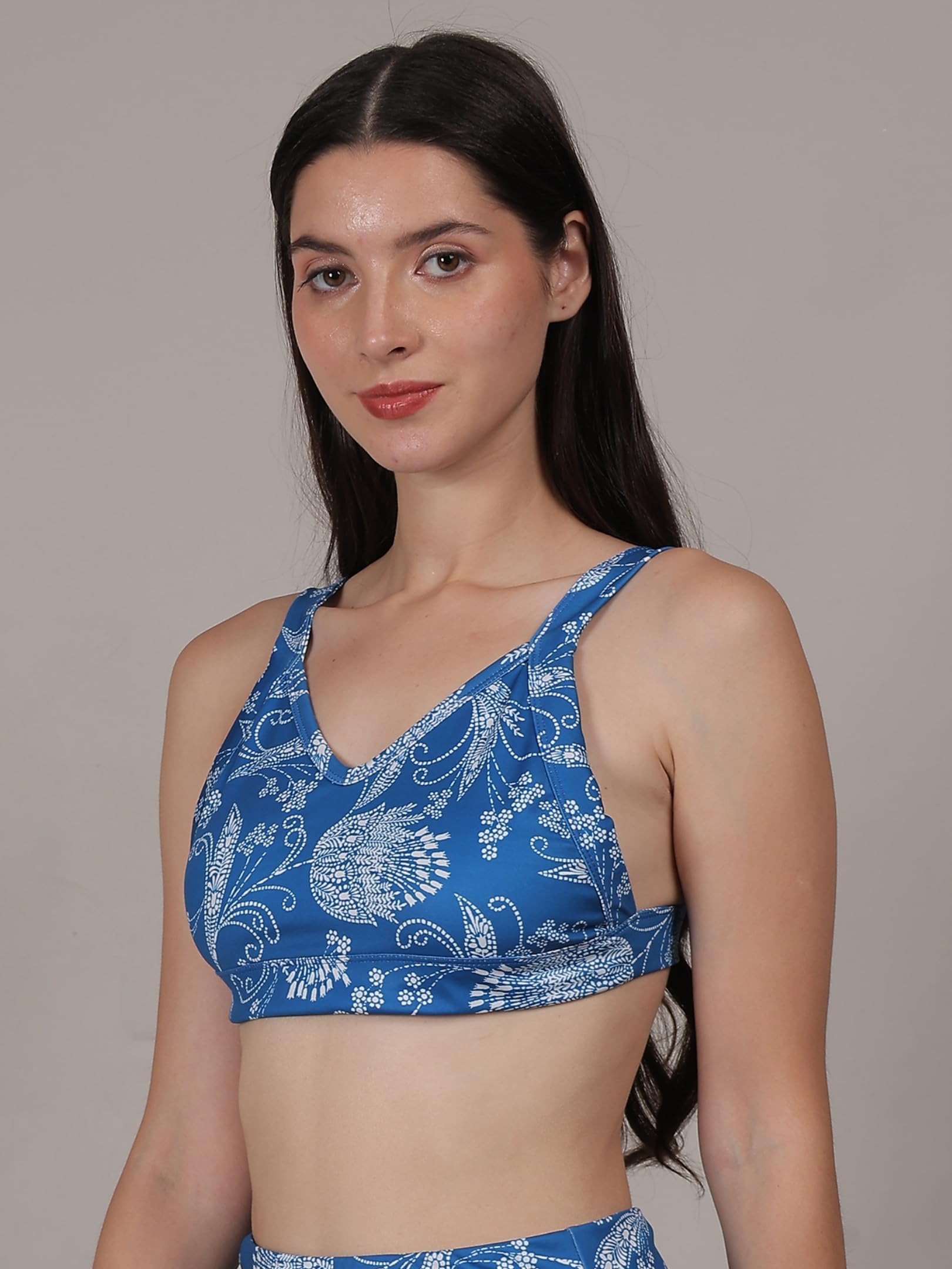 MEGASKA Women Swim Bra Bikini Top Quick Dry Printed Padded Workout Sports Bathing Suit Swimwear Tops_RoyalPrintRoyal_S - Image 3 thumbnail