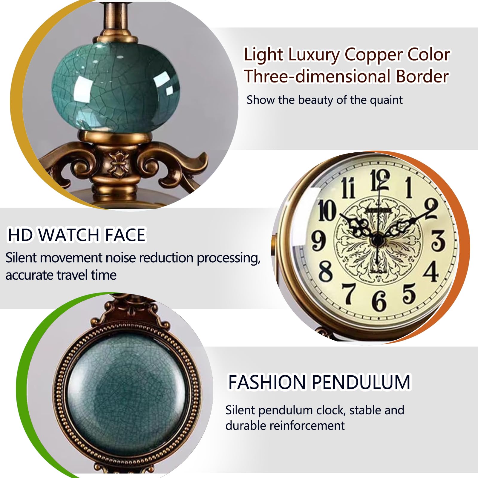 BINGOHM Mantel Clock for Living Room Decor Above Fireplace,Antique Mantel Clock Silent Decorative Clock with Pendulum Battery Operated Table Clock for Living Room/Bedroom/Office/Fireplace Home Decor