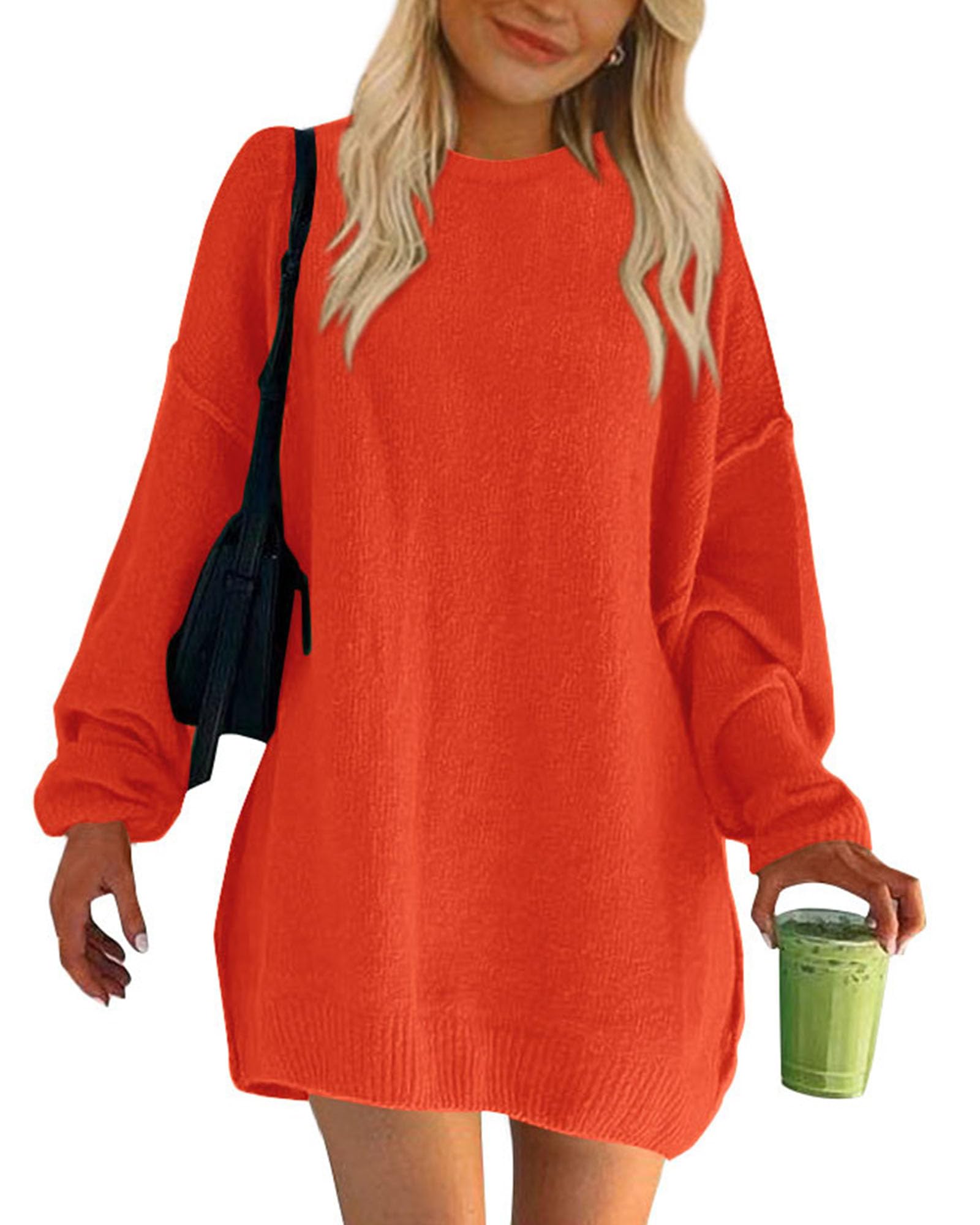 BTFBM 2025 Womens Sweaters Casual Crewneck Long Sleeve Oversized Sweater Dress Fall Winter Loose Slouchy Soft Pullover