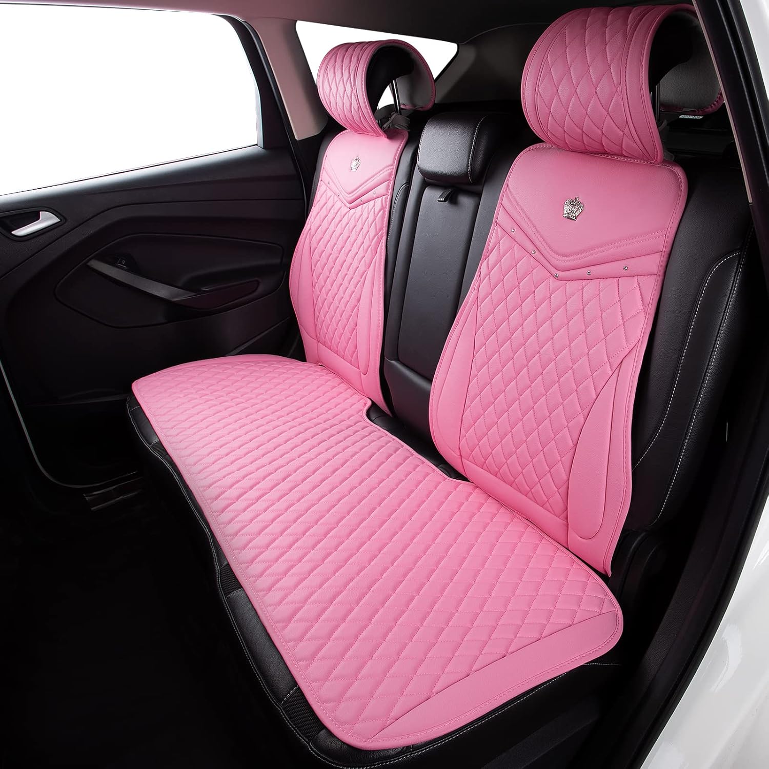 Flying Banner car seat Covers seat Cushions Luxe Fit Faux Leather Easy Installation Vehicles Non Slip Premium (Solid Pink, Full Set)