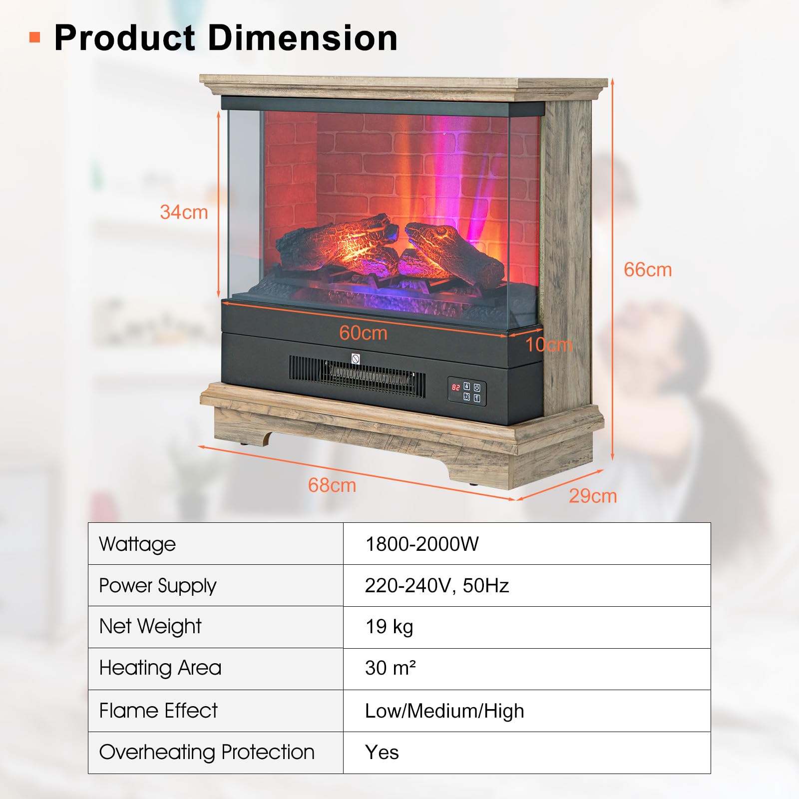 Costway 27 68cm Electric Fireplace Sided Fireplace Heater