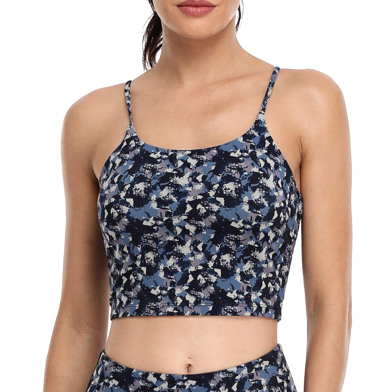 BROMENLongline Sports Bra for Women Yoga Tank Top Padded Compression Fitness Running Workout Tops Print Pattern Light Blue S