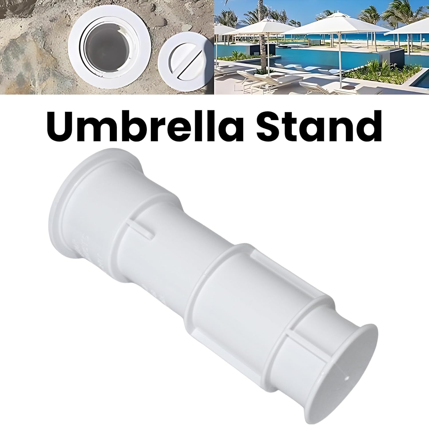 Discount Pool Mart Heavy-Duty Pro Premium Swimming Pool Umbrella Stand with Sleeve and Center Cap | Made in USA | Compatible with Umbrella, Volleyball, Tiki Torch Poles 7-1/2" (2, White)