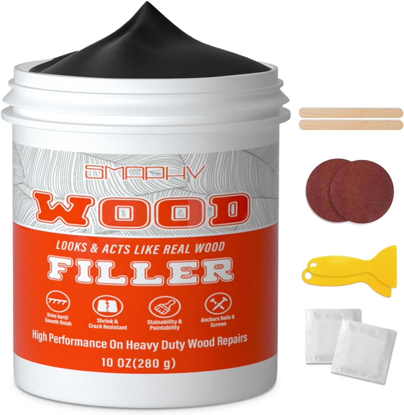 Wood Filler, 9.87 Ounce Black Wood Putty Filler Paintable, Stainable, Furniture Repair Kit for Quickly Repair Holes, Cracks, Chips and Scorched Areas
