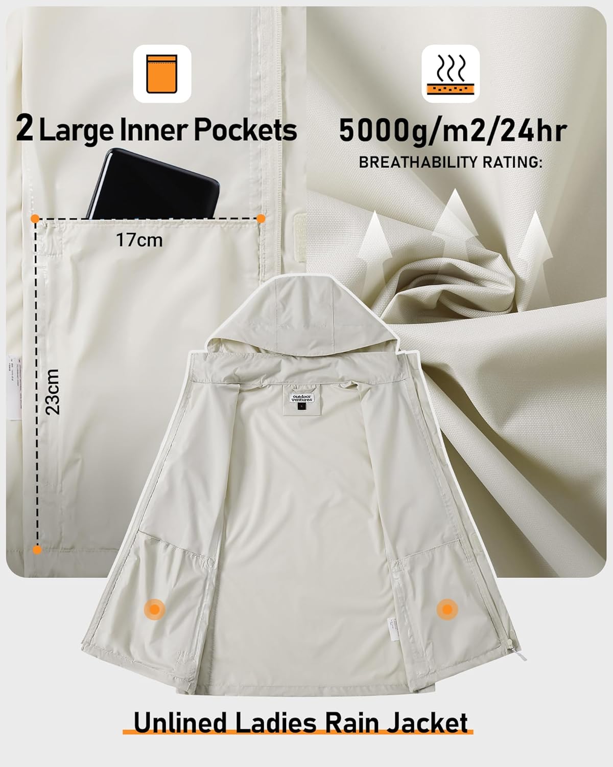 Outdoor Ventures Women's Rain Jacket Lightweight Packable Waterproof Rain Coat with Hood for Travel Golf Hiking Windbreaker