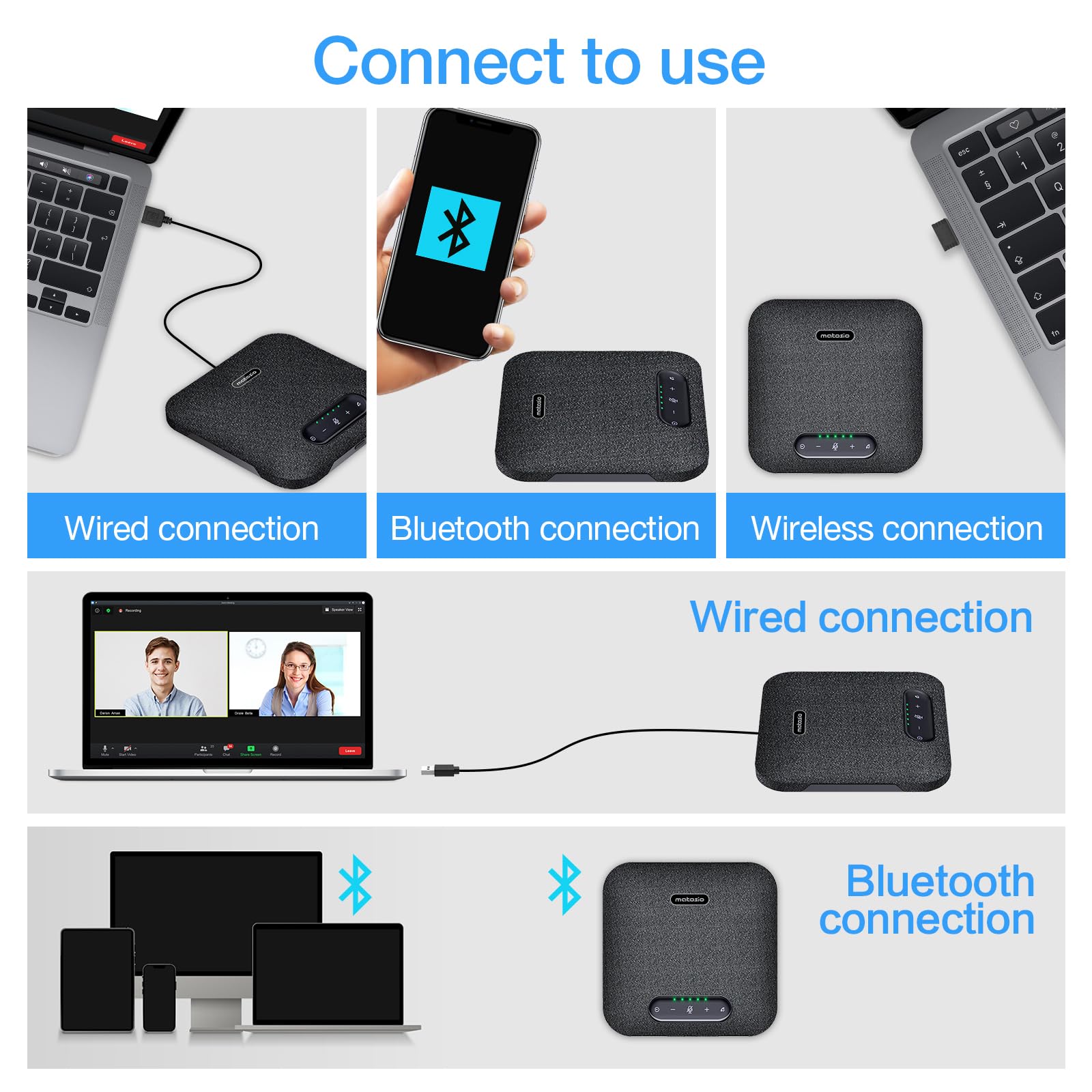 Octopus Pro Altoparlante e Microfono per Conferenza USB Wireless, Altoparlante per Conferenza con 2 Microfoni di Estensione per Pickup Vocale 8 Metri, Per Sala Conferenze