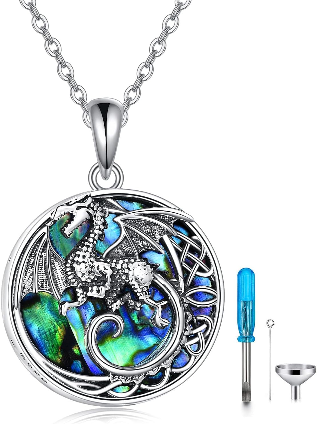 ONEFINITY Dragon Urn Necklace for Ashes Sterling Silver Dragon Cremation Jewelry for Ashes Abalone Shell Dragon Memory Jewelry for Women Men