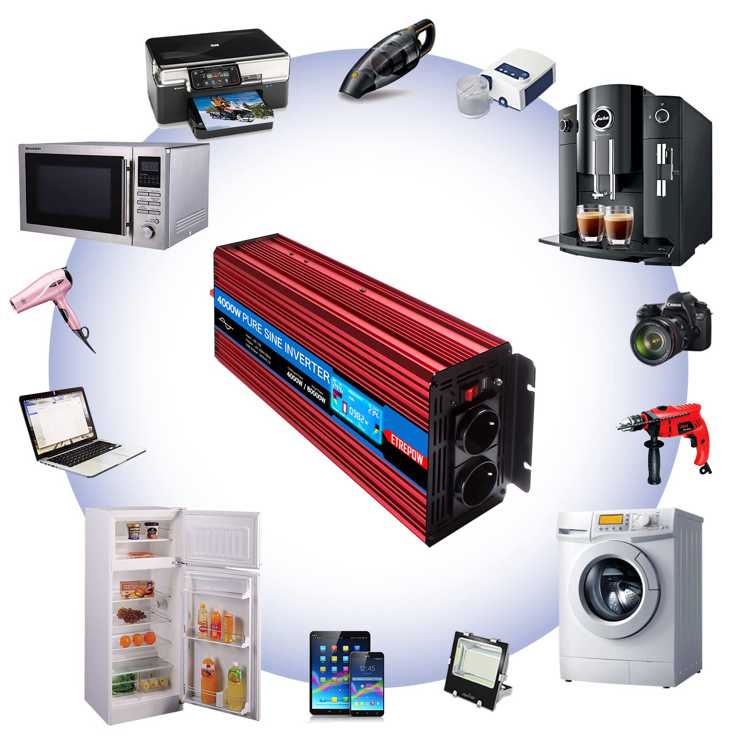 4000W Inverter 24v 220v Onda Sinusoidale Pura | Trasformatore con 2 Prese EU e una USB, Telecomando Senza Fili e Display LCD - Picco 8000W