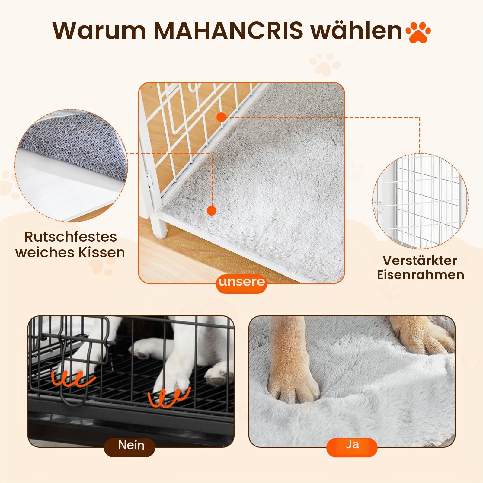 MAHANCRIS Hundekäfig Möbel, 80 cm Hundebox mit Kissen, 2 Tür, Doppeltür, Holzwerkstoff, für Kleine/Mittelgroße/Große Hunde, 80 x 55 x 65 cm, Hundekäfig für Zuhause, Weiß ADCBW0701