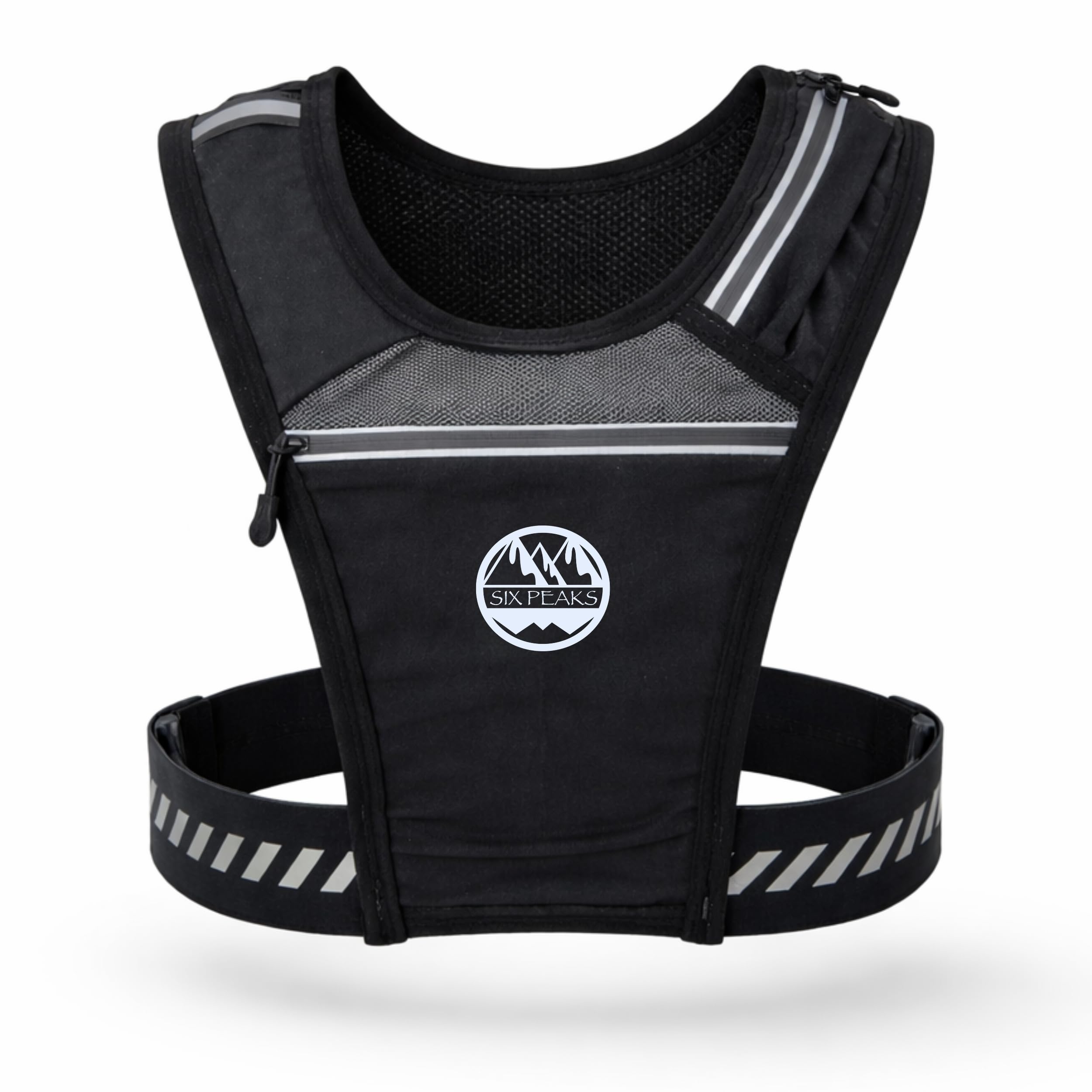 Six Peaks Lightweight Running Vest with Secure Zip Pockets, Reflective Breathable Jogging Belt Pack, Adjustable Comfort Fit, Black