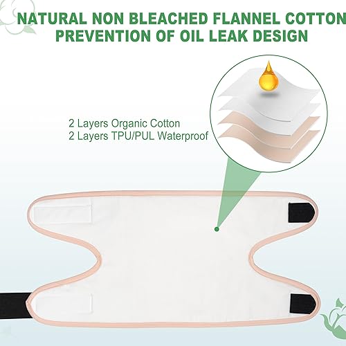 Miniatura 3 de DEROWN Paquetes de aceite de ricino para articulación de rodilla, menos desorden hechos de franela de algodón orgánico y PUL impermeable, kit de