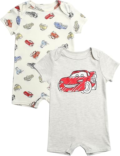 Disney Mameluco para bebé niño Paquete de 2 mamelucos ligeros de manga corta para bebé con cierre a presión, ropa para bebé recién nacido