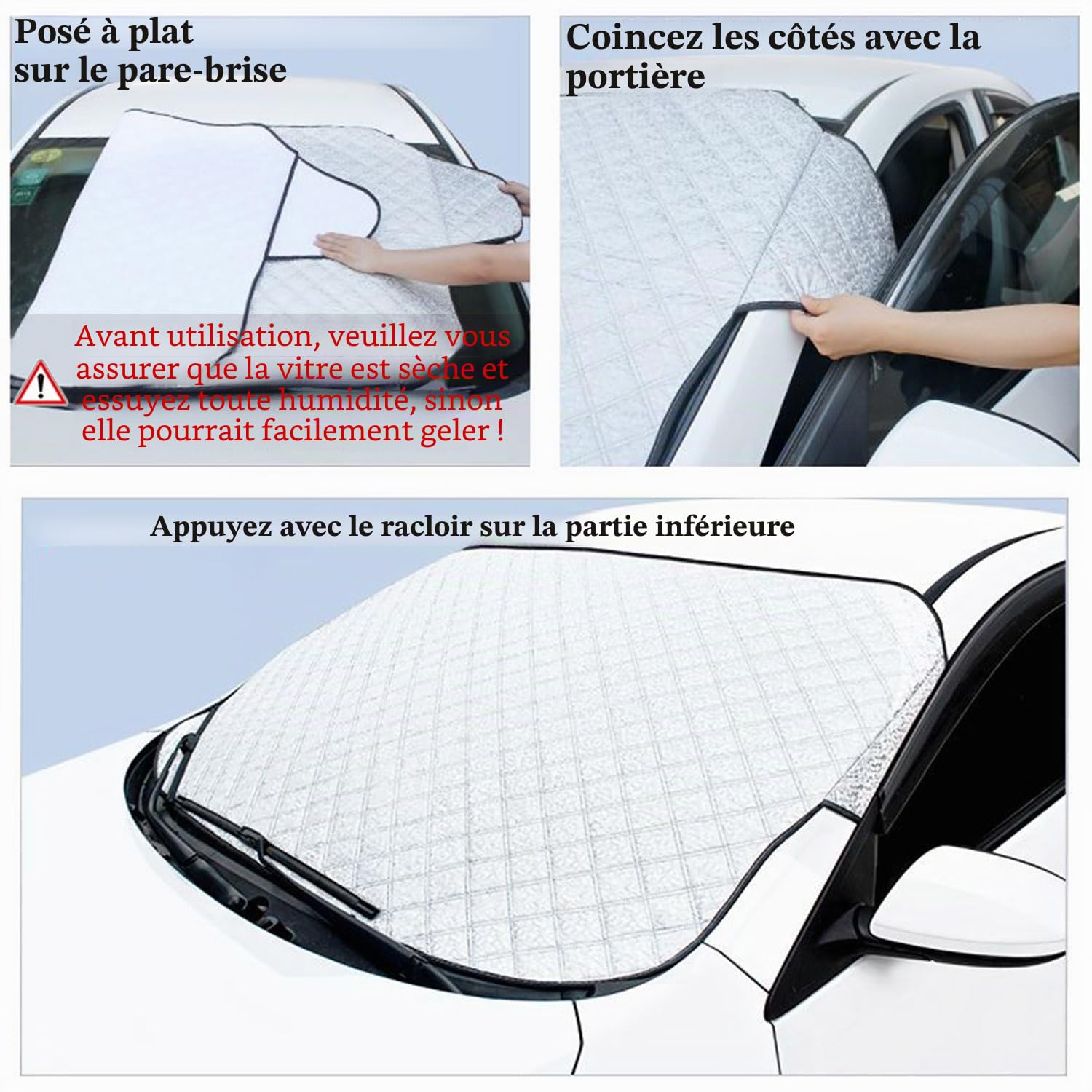 KEELYY Couverture Pare-Brise Voiture, Bache Pare Brise Protection Couverture Repliable, Universelle pour Bache Voiture Anti Givre et Neige, Soleil, Poussière - 150 x 100cm