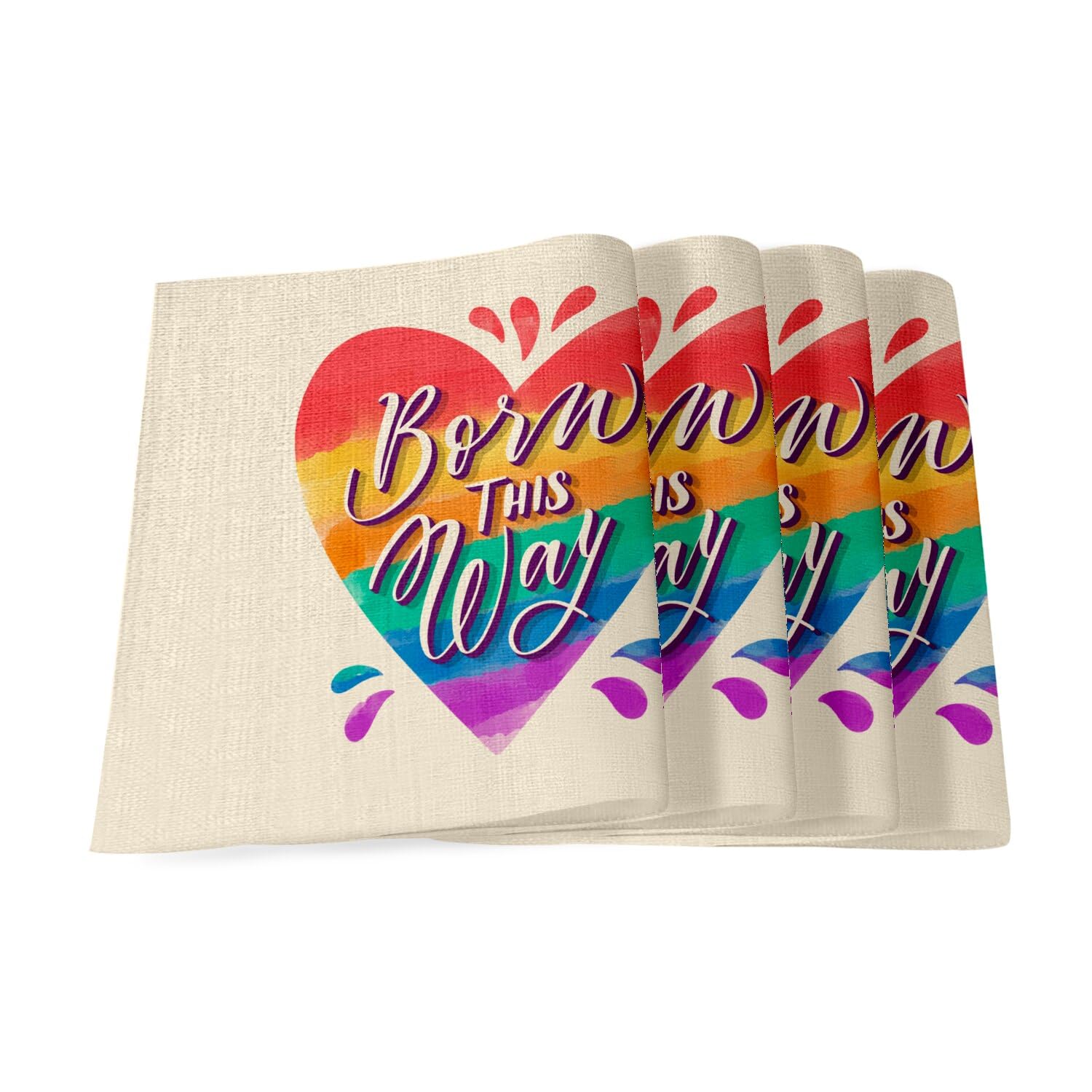 Sets de table en lin LGBT cadeau idéal Pride cœur arc-en-ciel