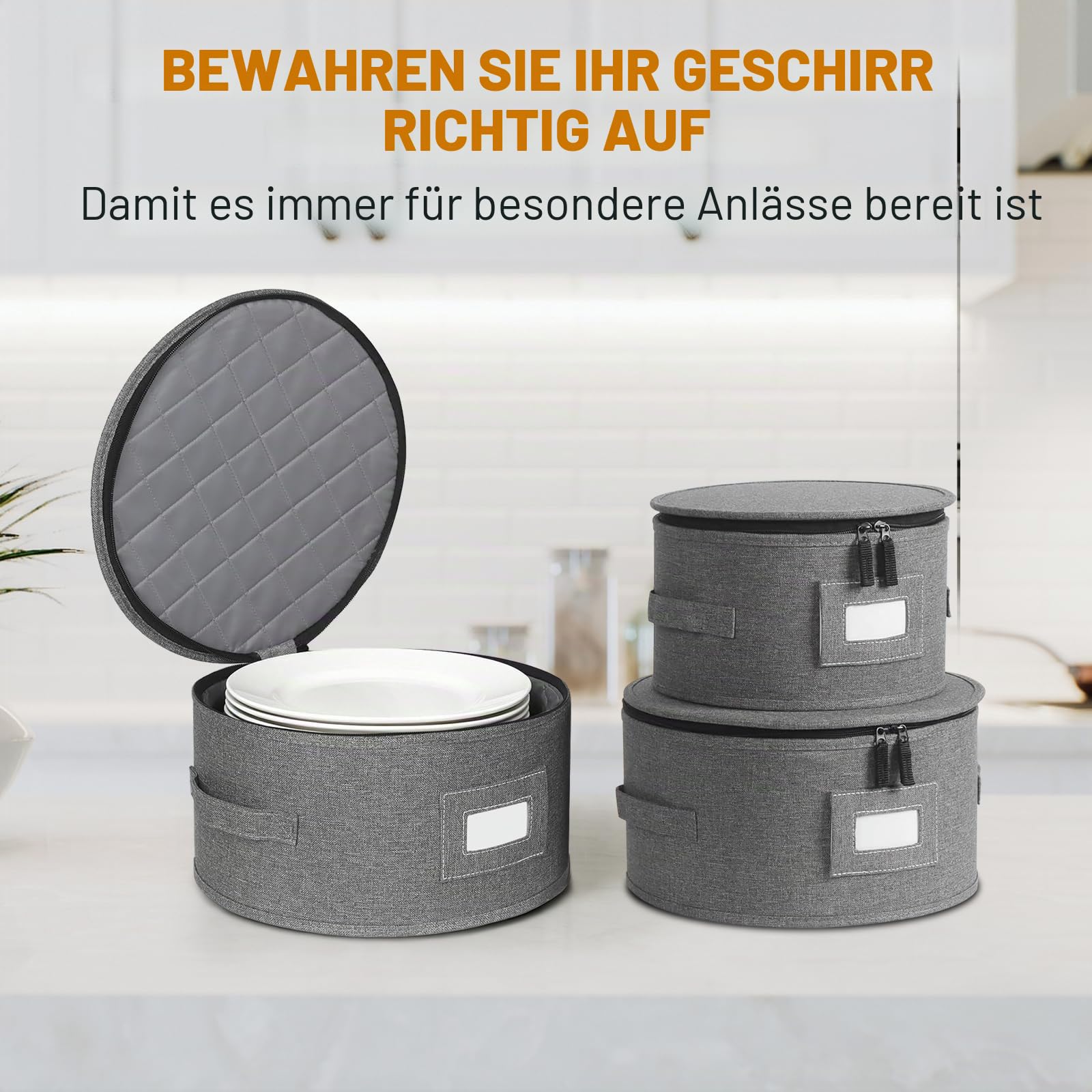 Aufbewahrungsbox für Geschirr, 5-tlg Filz Tellerhalter Aufbewahrungsbox mit Trennwänden und 48 Filztrennern für Teller, Becher, Essgeschirr, Weingläser, Becher, Platzsparend