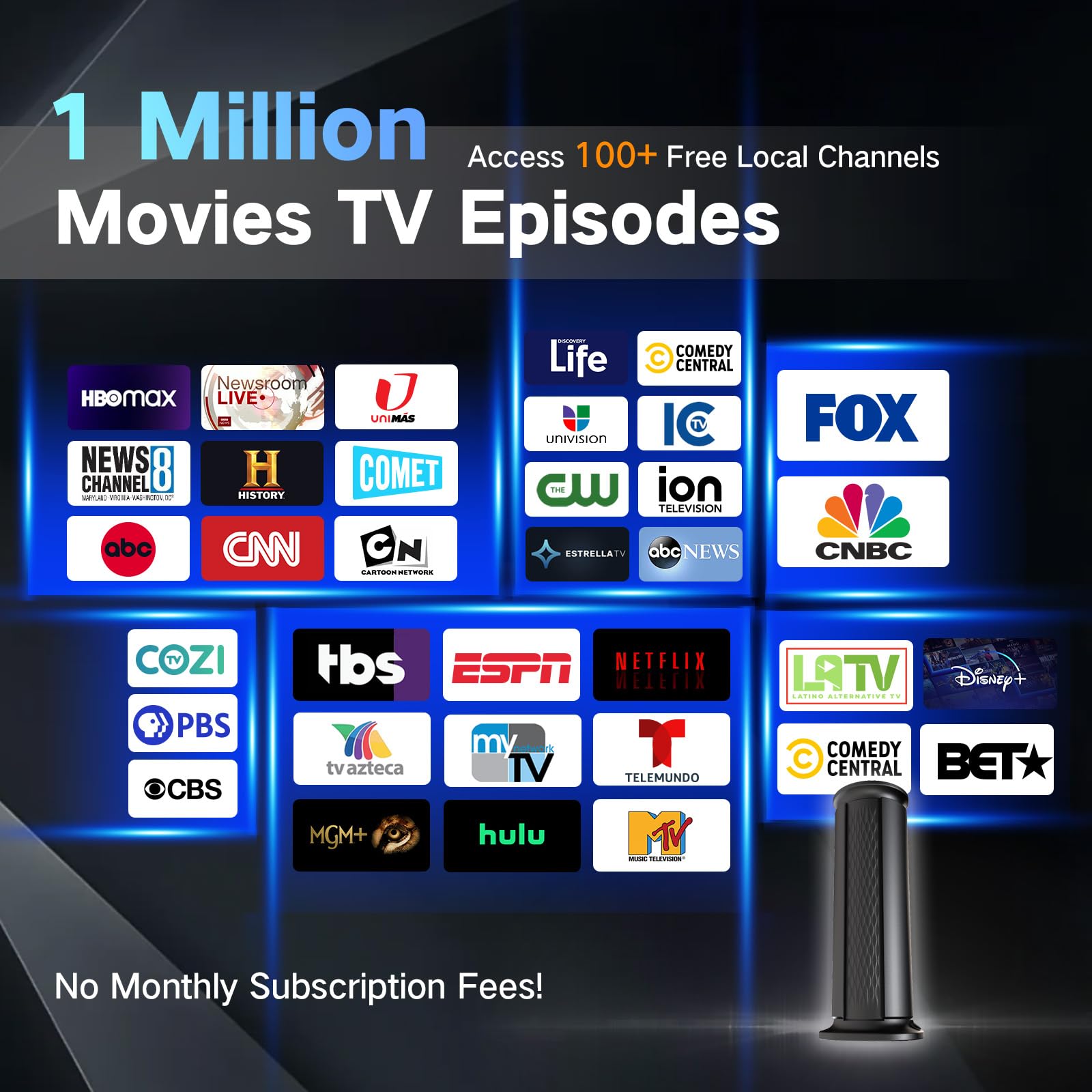 Antenne TV améliorée 2025 jusqu'à 2 800 km, meilleure antenne numérique pour Smart TV intérieur/extérieur 4K, antenne HDTV amplifiée longue portée avec amplificateur de signal/câble Thic (11 m)