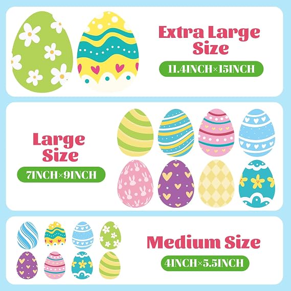 Tuzuaol Extra Large Easter Window Clings Decorations for Glass Windows, 53pcs Removable PVC Multicolor Easter Eggs Window Decals Stickers