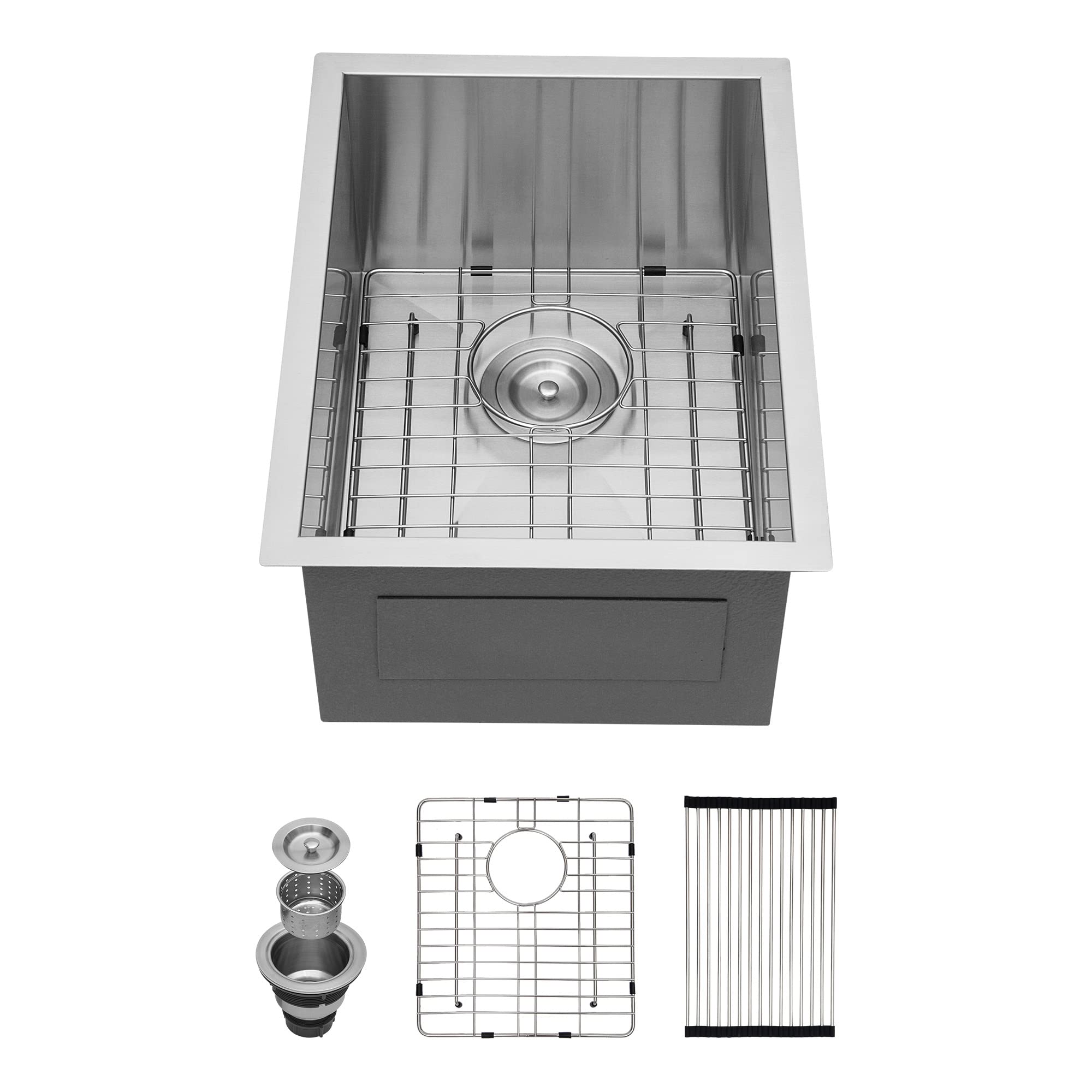 Stainless Undermount Bar Sink - Kichae 15x20 Inch Bar Prep Sink Undermount Single Bowl 18 Gauge Stainless Steel Sink with Accessories