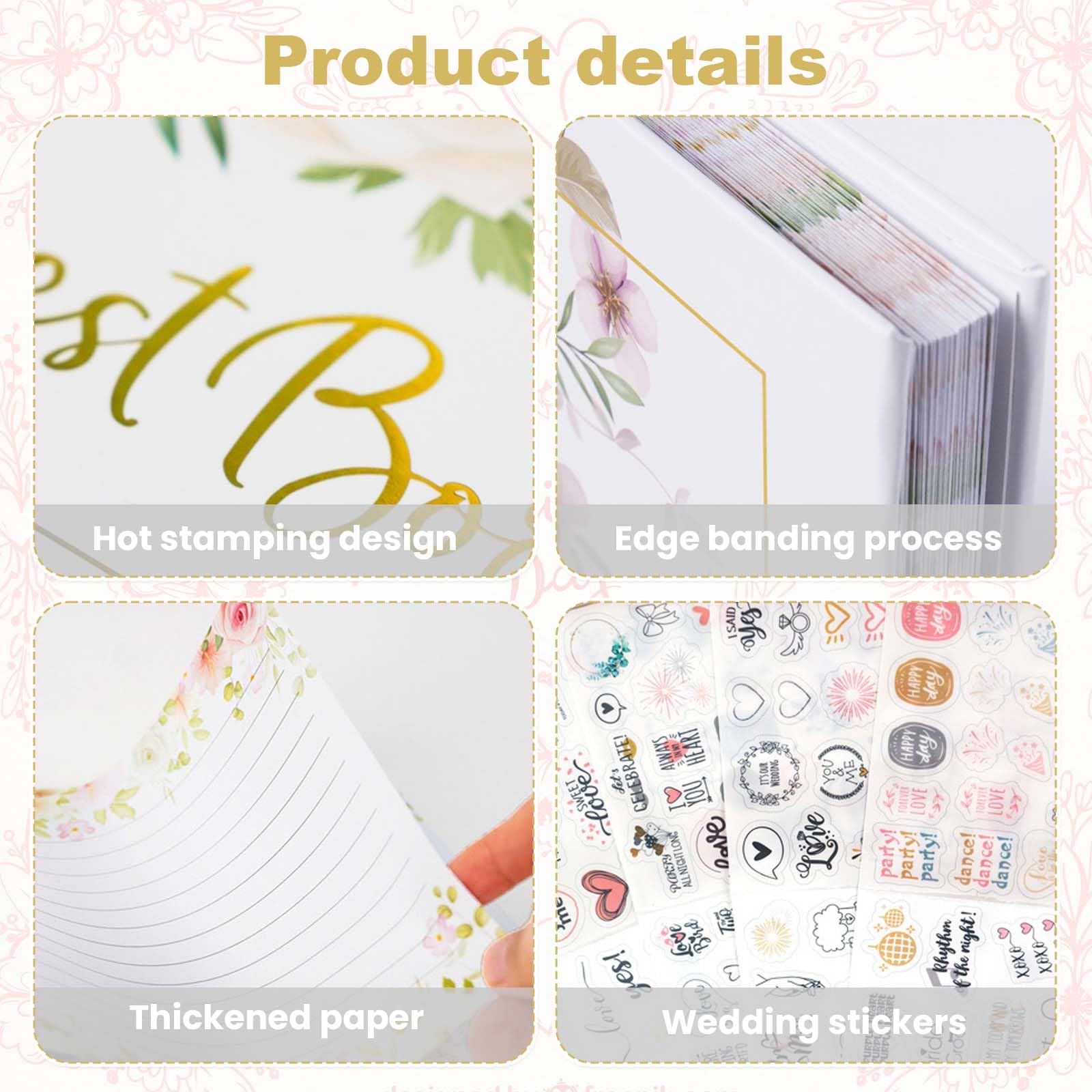 Libro de Firmas Boda, Libro de Invitados Boda con Portada Rígida con Pluma y 4 Pegatinas, para Celebraciones Elegantes y Álbum de Fotos DIY